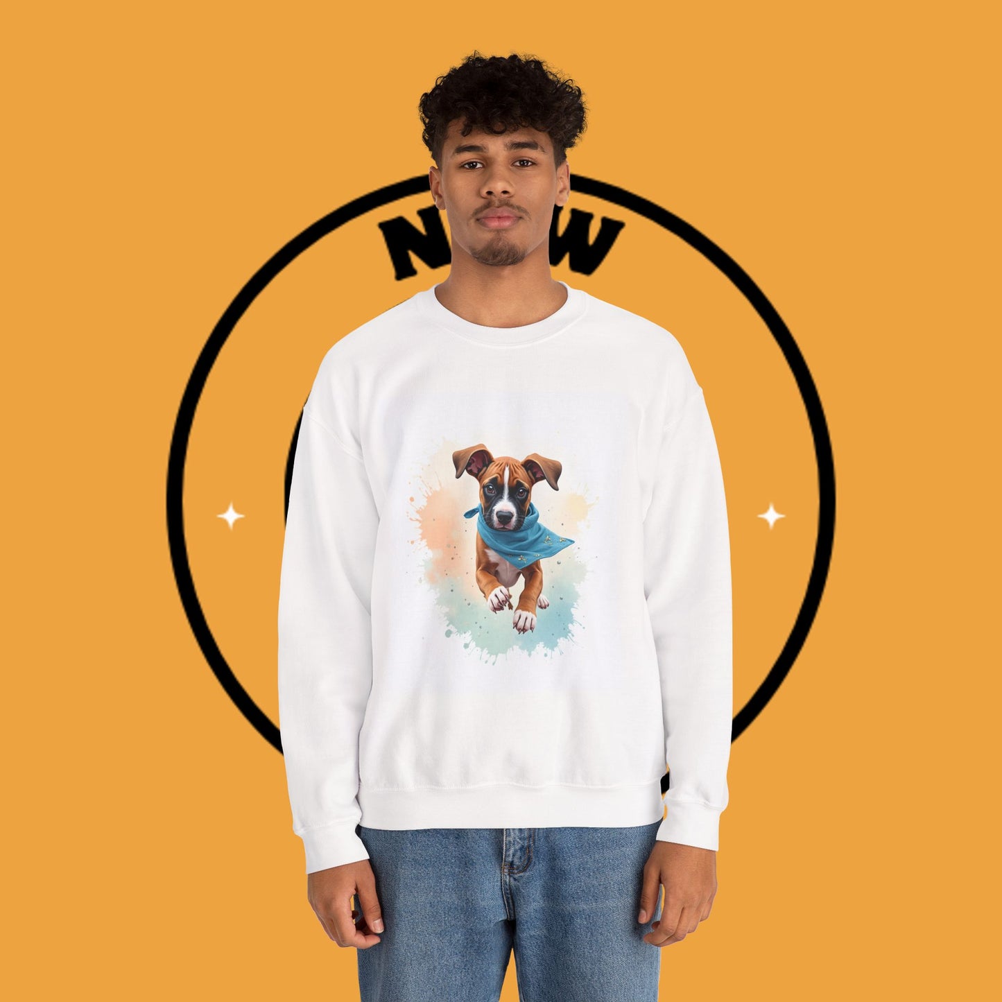 Watercolor Puppy Bandana Crewneck Sweatshirt - Artistic Dog Portrait - Unique Pet Lover Gift