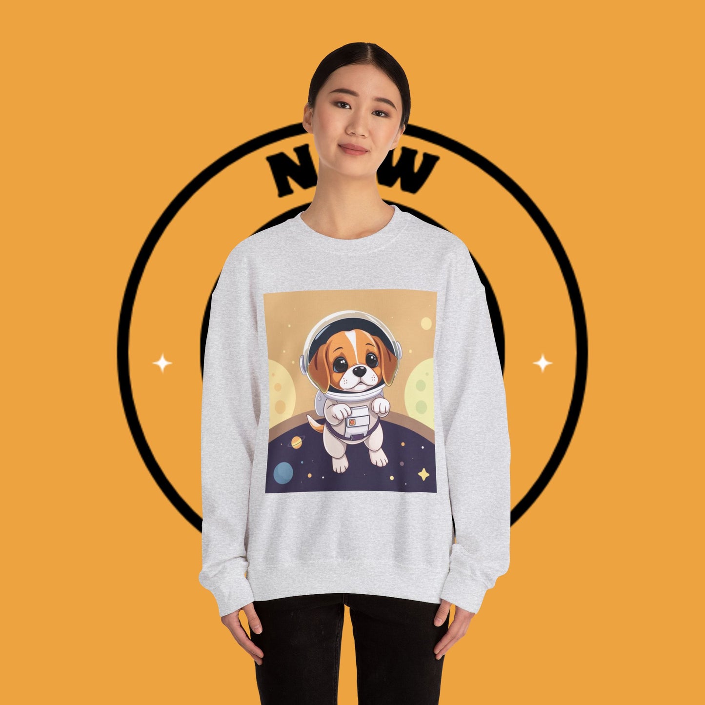 Astronaut Dog Crewneck Sweatshirt - Space Beagle Design with Helmet and Planets