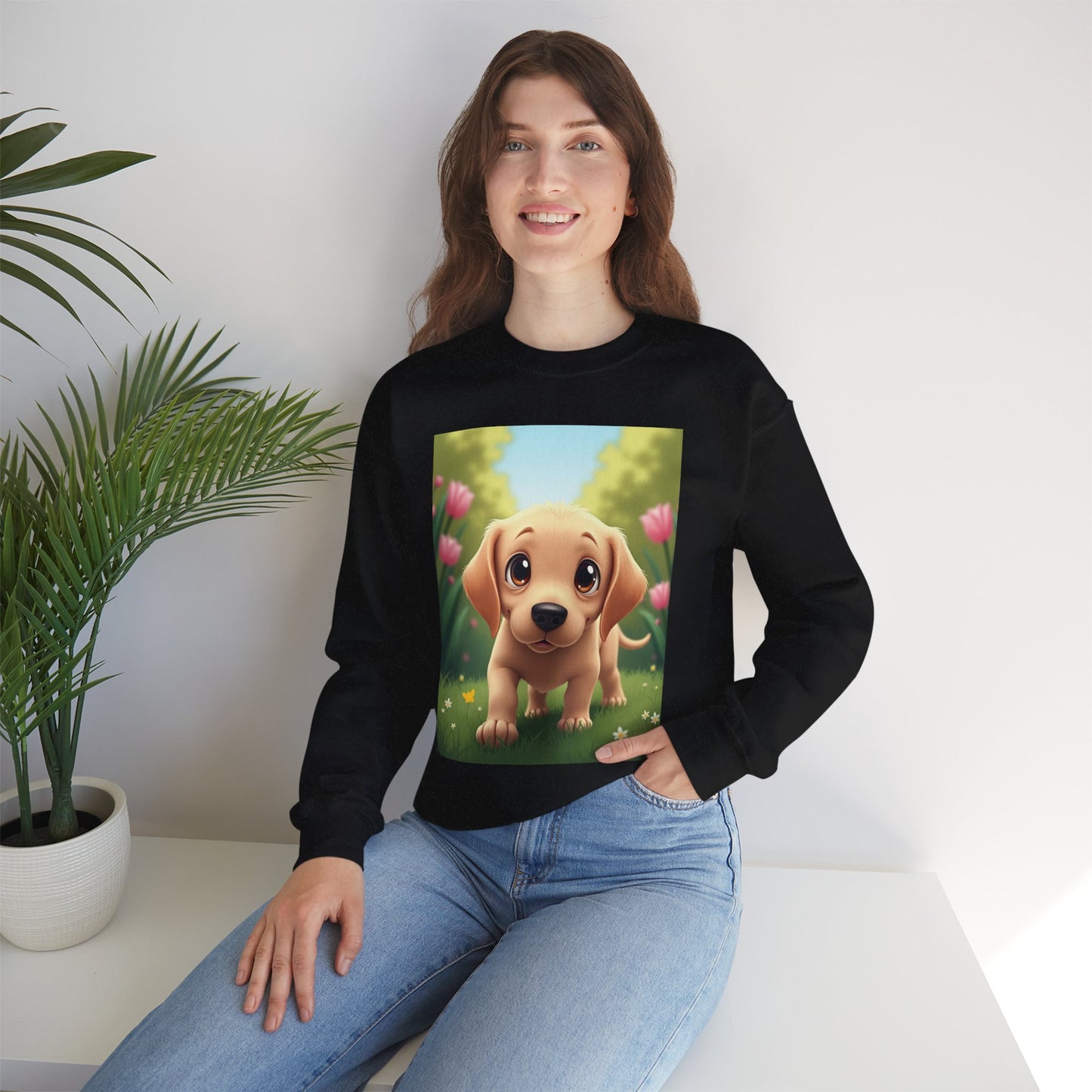 Adorable Golden Retriever Puppy in a Garden with Flowers - Cute Puppy Photo kawaii style