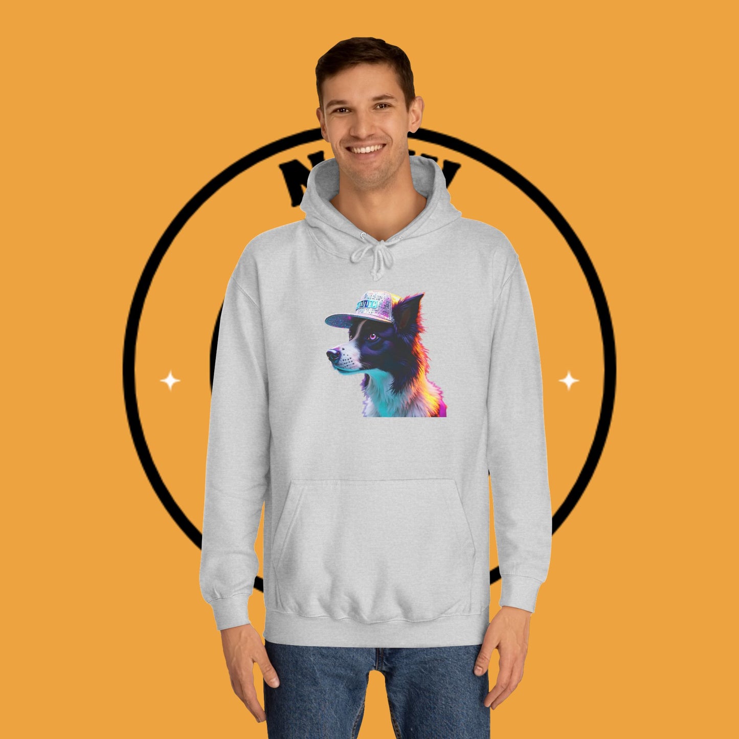 "Neon Rainbow Dog Hoodie - Vibrant Border Collie Street Art Design | Unisex Premium Streetwear"