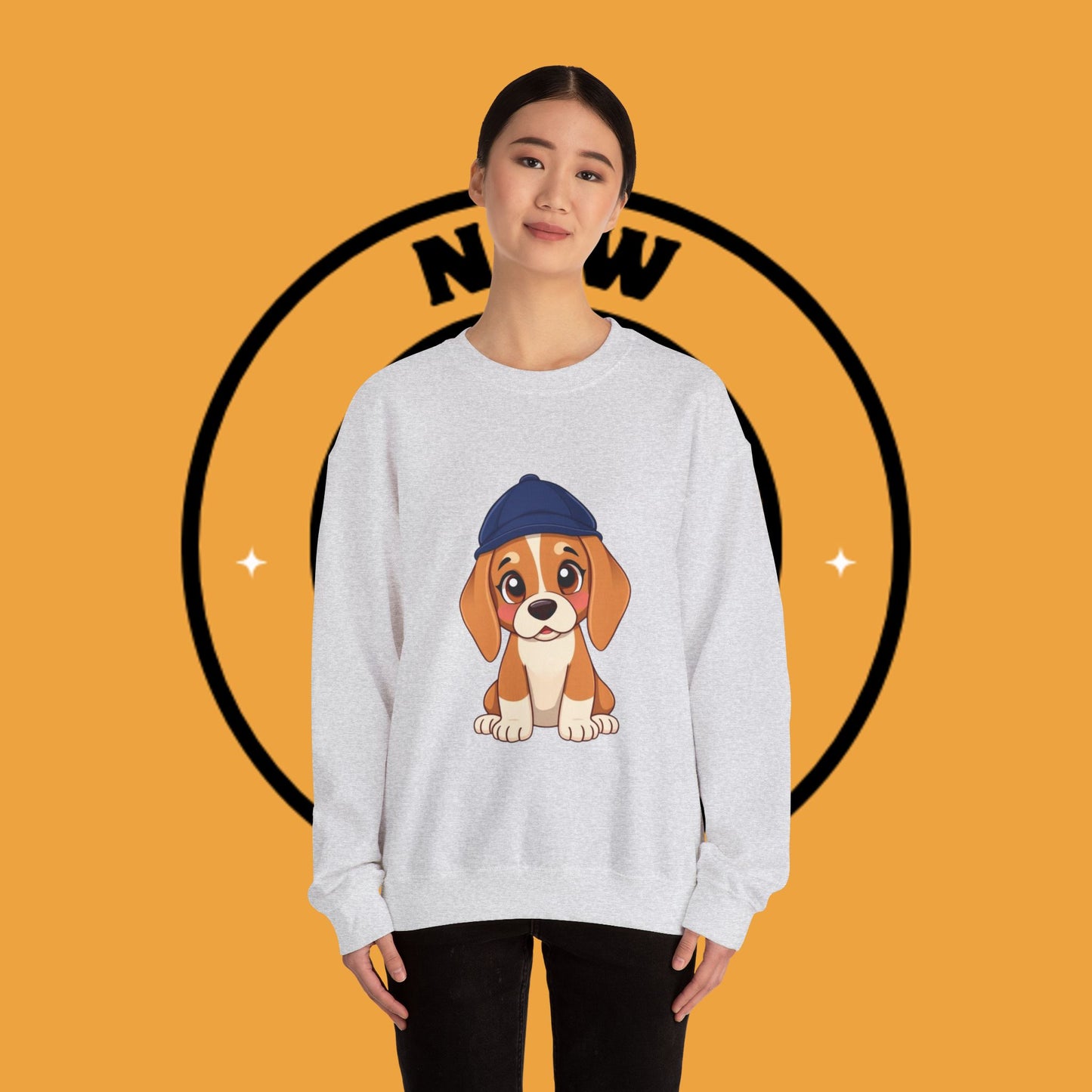 Beagle Puppy Crewneck Sweatshirt with Hat - Adorable Kawaii Dog Design
