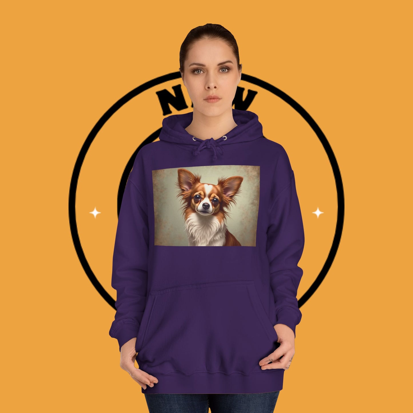 "Long Haired Chihuahua Portrait Hoodie | Elegant Pet Art | Classic Dog Painting Style | Beautiful Chihuahua Gift"