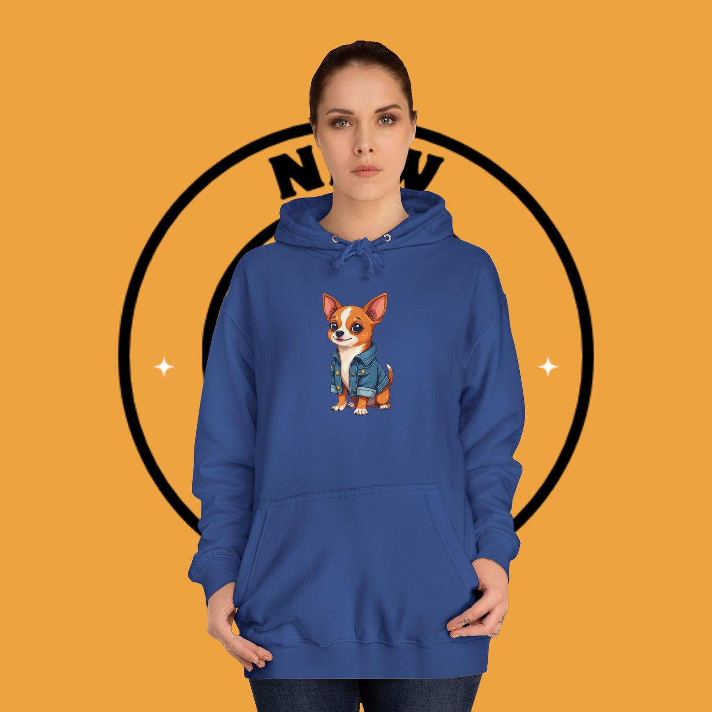 "Adorable Chihuahua in Denim Jacket Hoodie | Cute Dog Lover Gift | Premium Pet Fashion Streetwear"