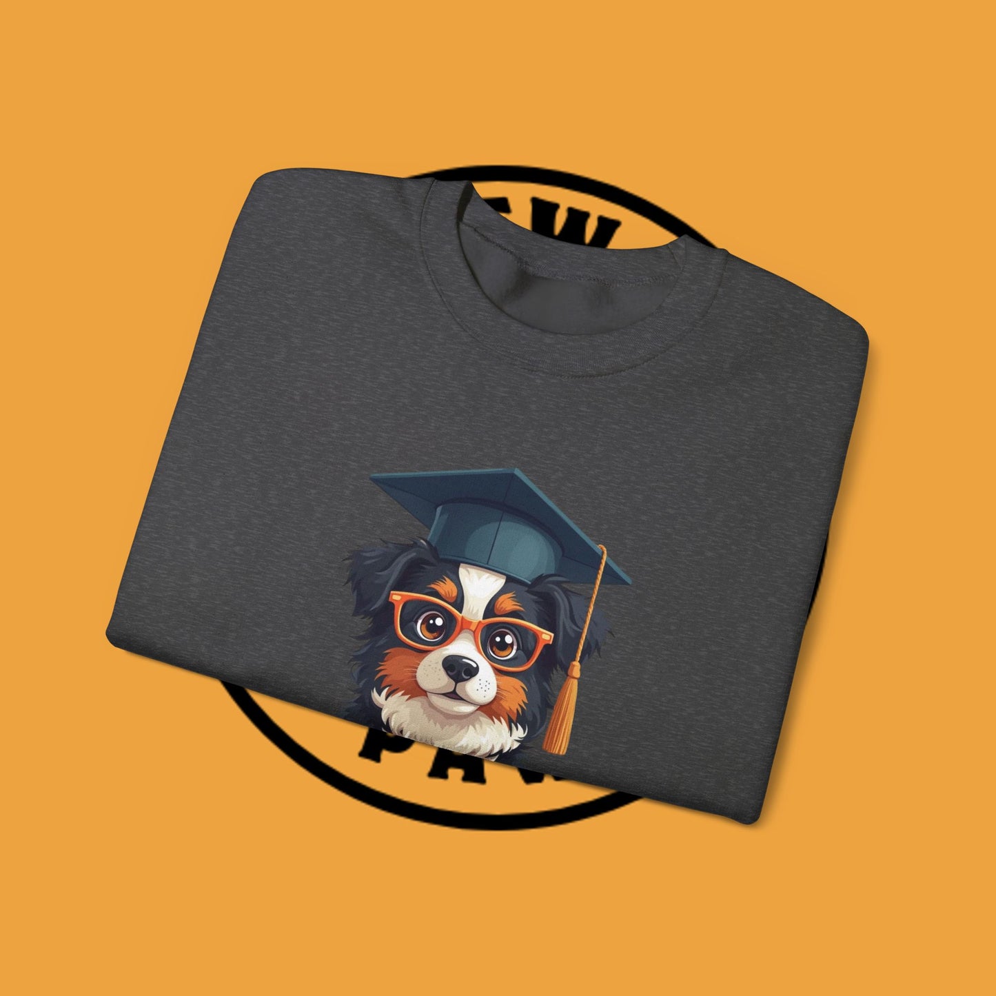Graduation Dog Crewneck Sweatshirt - Smart Puppy Graduate Cap Books | Academic Achievement Gift
