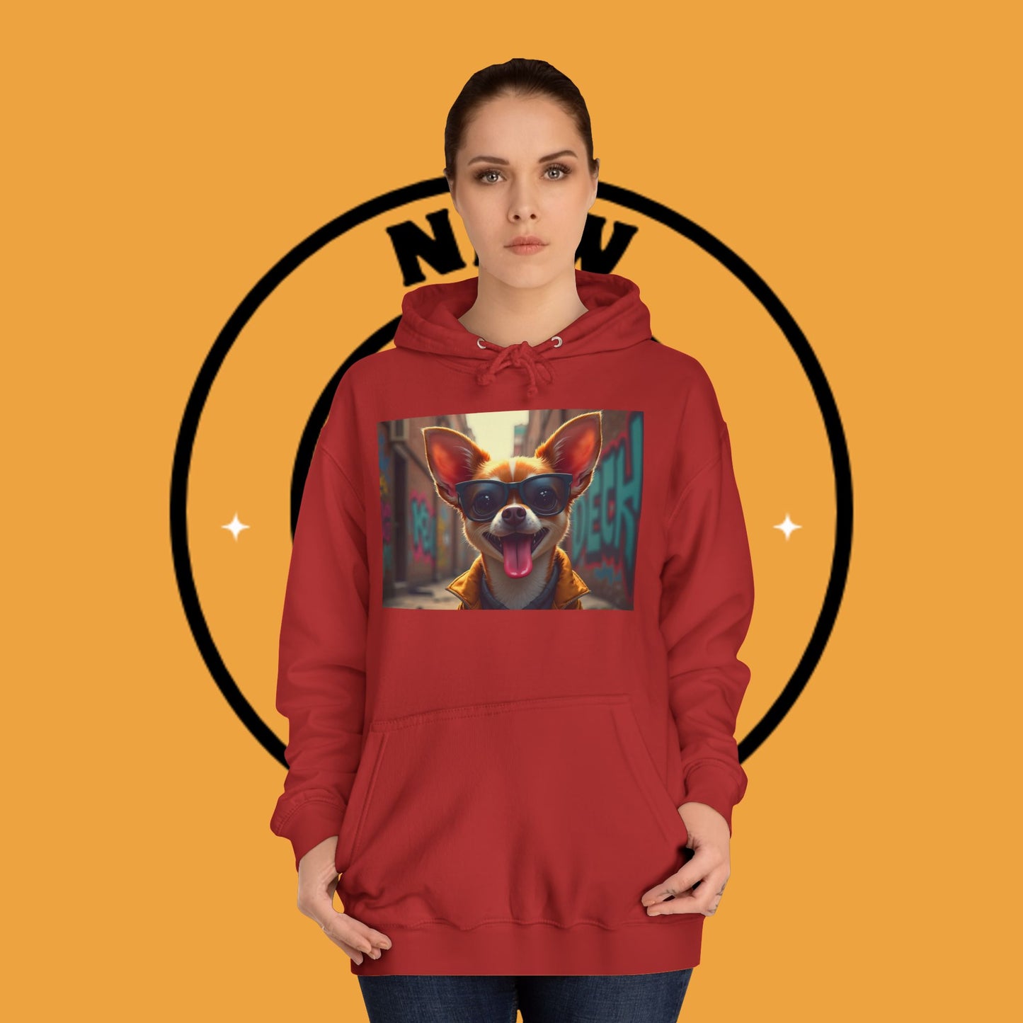 "Hip Chihuahua Sunglasses Hoodie | Cool Street Dog Art | Urban Hipster Pet Fashion | Trendy Animal Streetwear"
