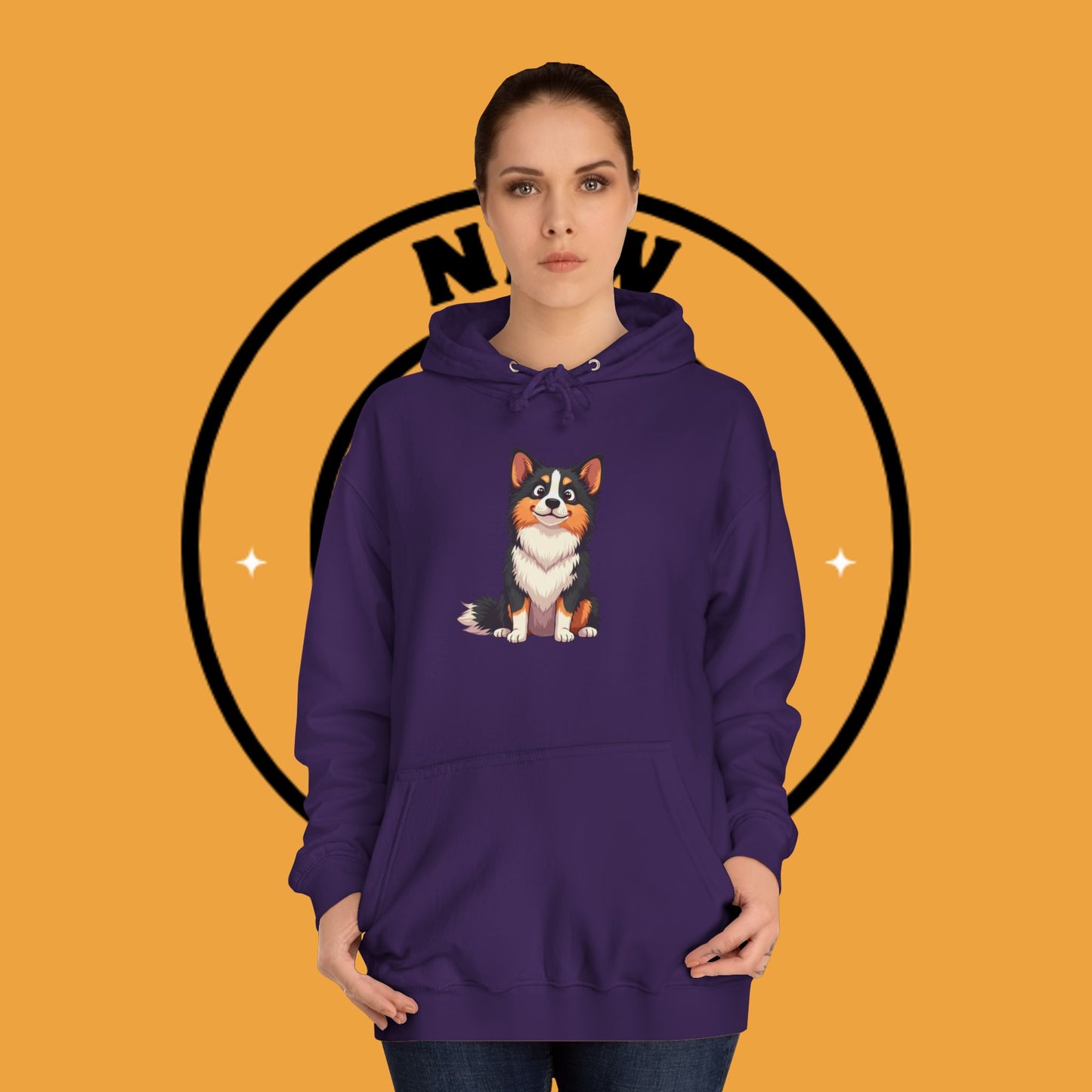 "Cute Tricolor Puppy Hoodie - Adorable Cartoon Dog Design | Kawaii Animal Streetwear for Dog Lovers"