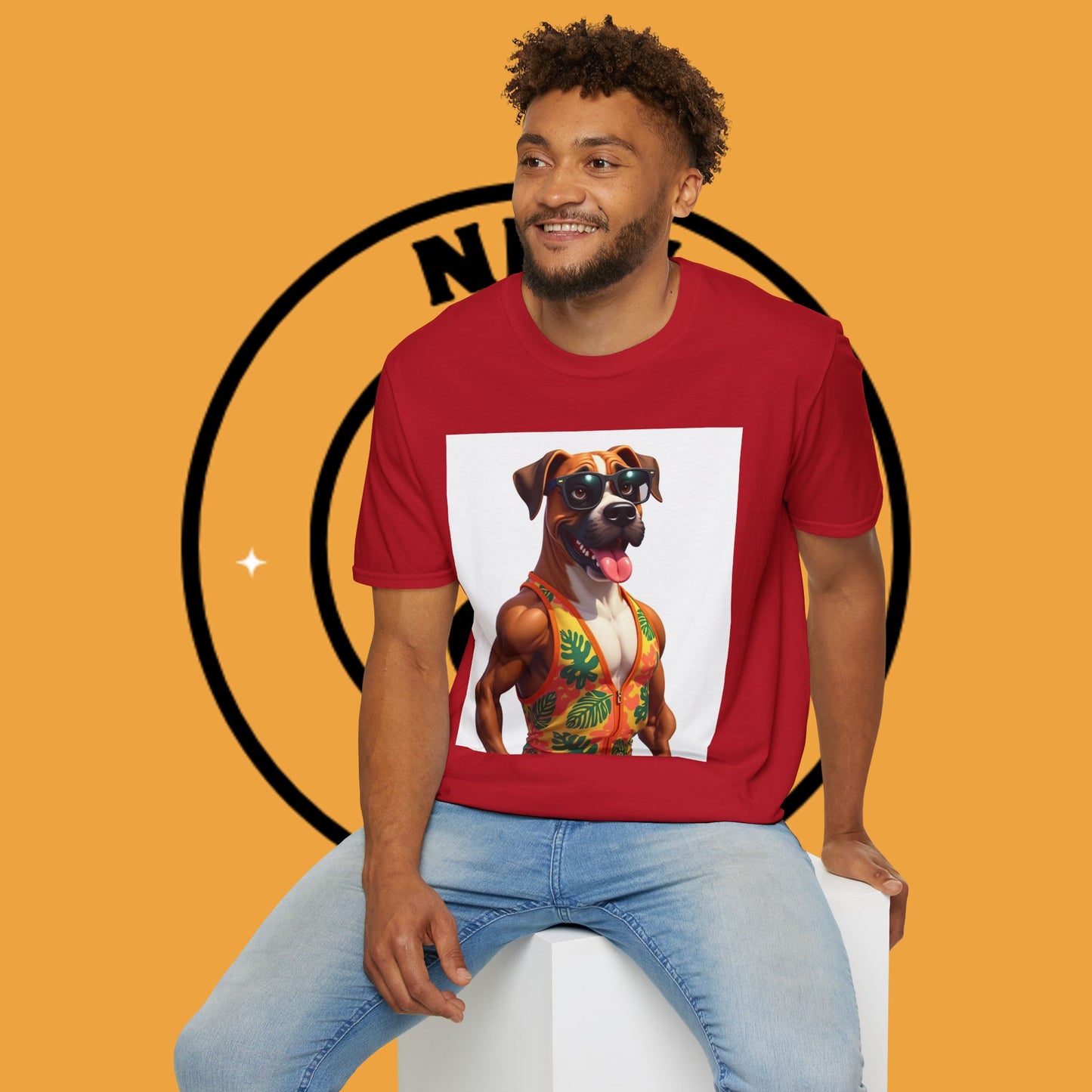 "Buff Beach Boxer" Summer Vacation T-Shirt / Buff Boxer Dog T-Shirt - Funny Muscular Beach Dog Tee