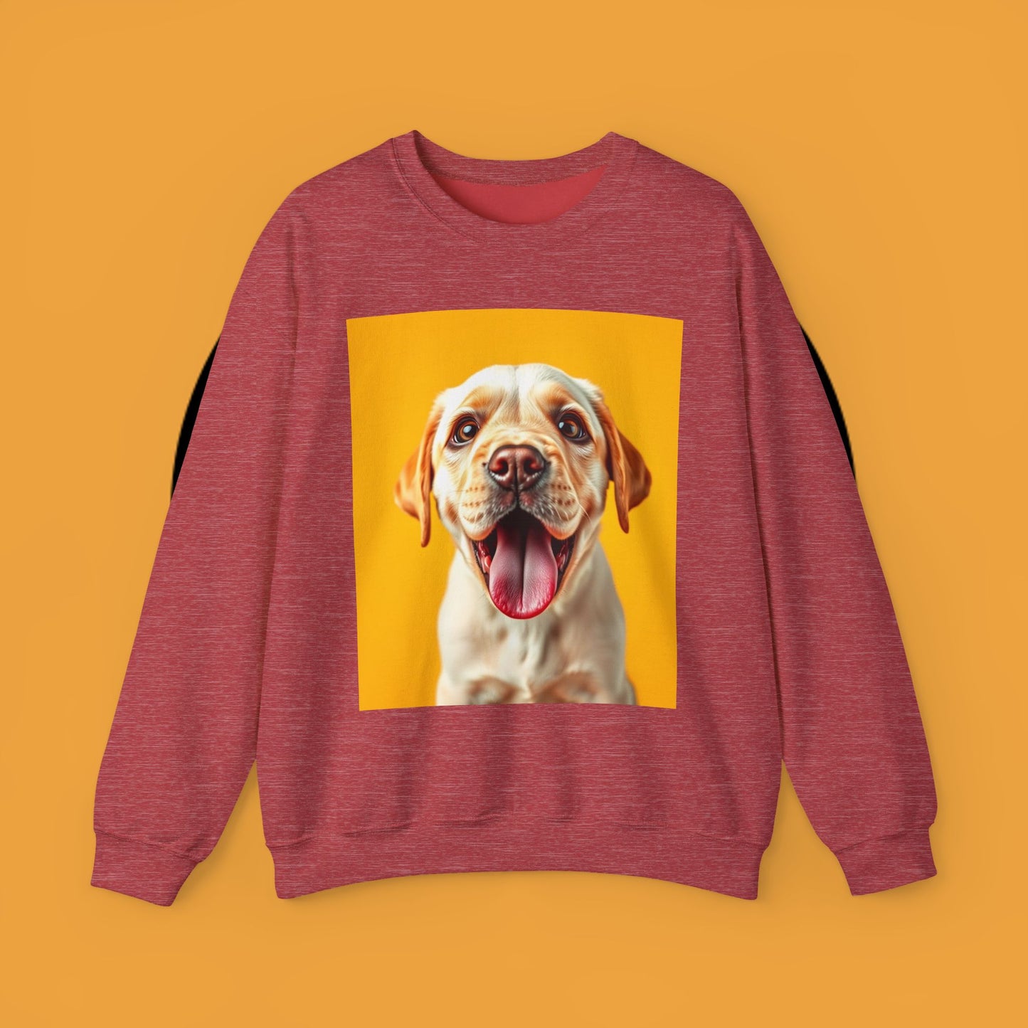 Unisex Dog Lover Crewneck Sweatshirt - Smiling Yellow Lab on vibrant yellow background