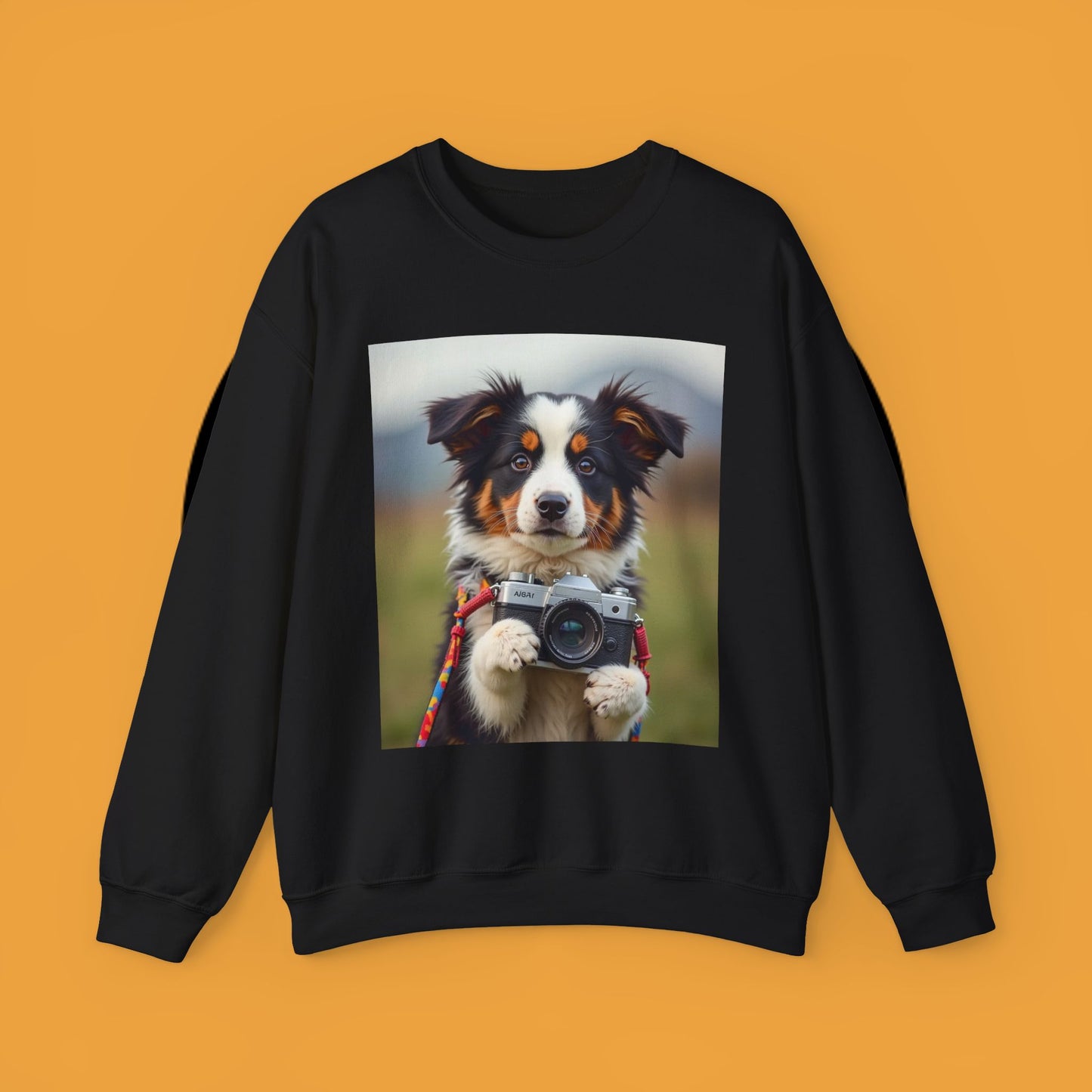 Photographer Dog Crewneck Sweatshirt - Cute Puppy with Vintage Camera Design | Photography Lover Gift
