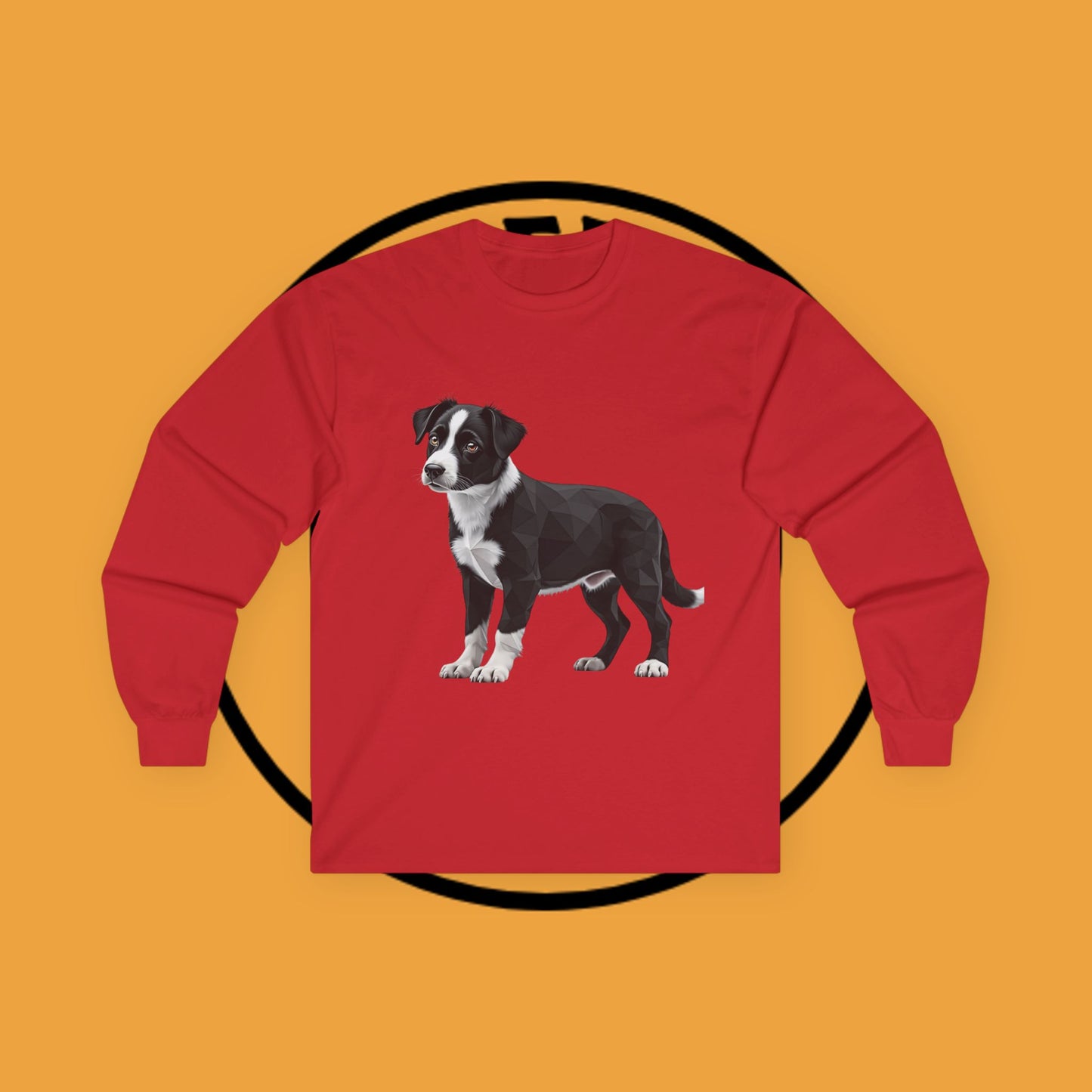 Geometric Border Collie Puppy Long Sleeve Tee - Low Poly Dog Art Shirt | Modern Pet Apparel