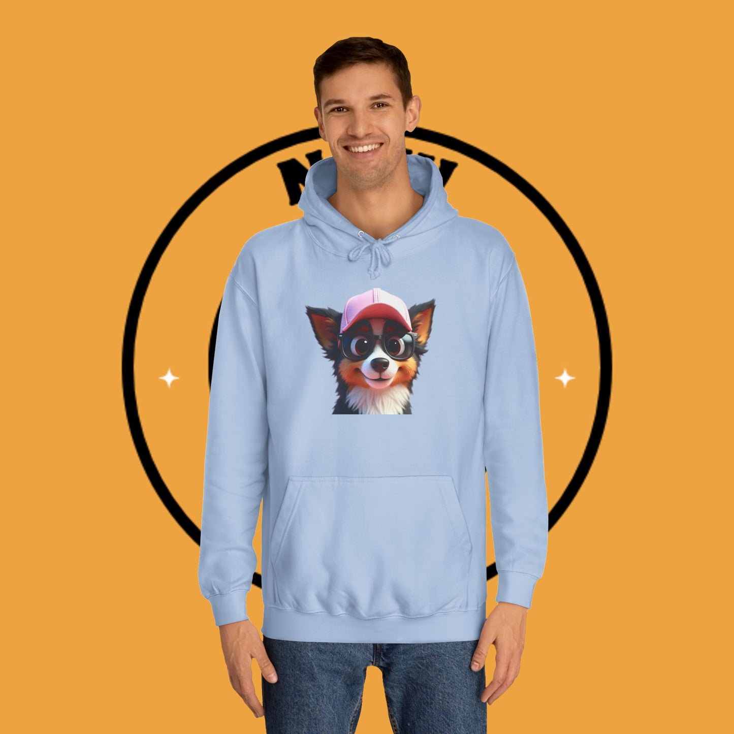 "Hipster Border Collie Puppy with Glasses & Cap Hoodie - Cute Trendy Dog Sweatshirt | Fun Design"