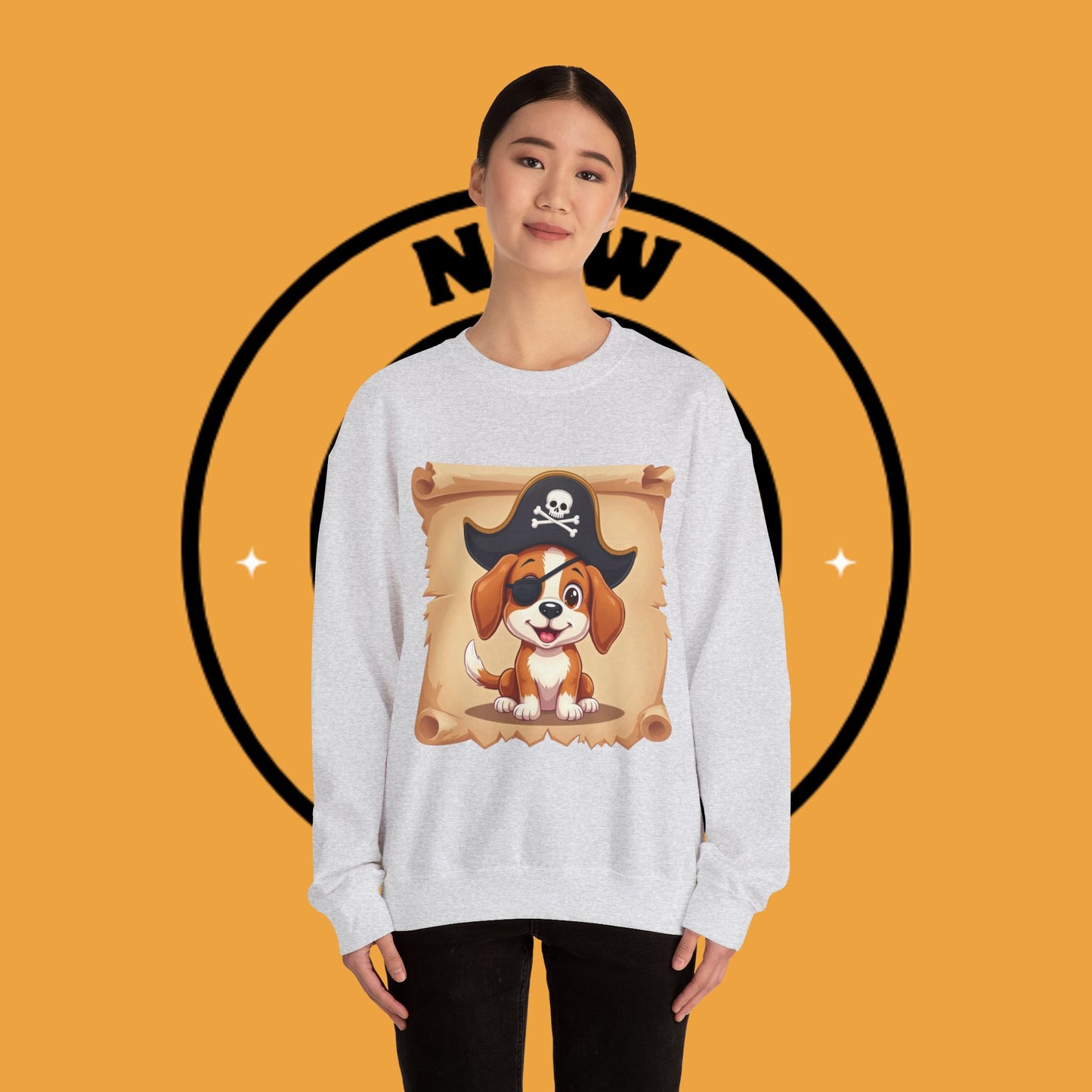 Pirate Dog Crewneck Sweatshirt - Buccaneer Beagle Design with Patch and Hat