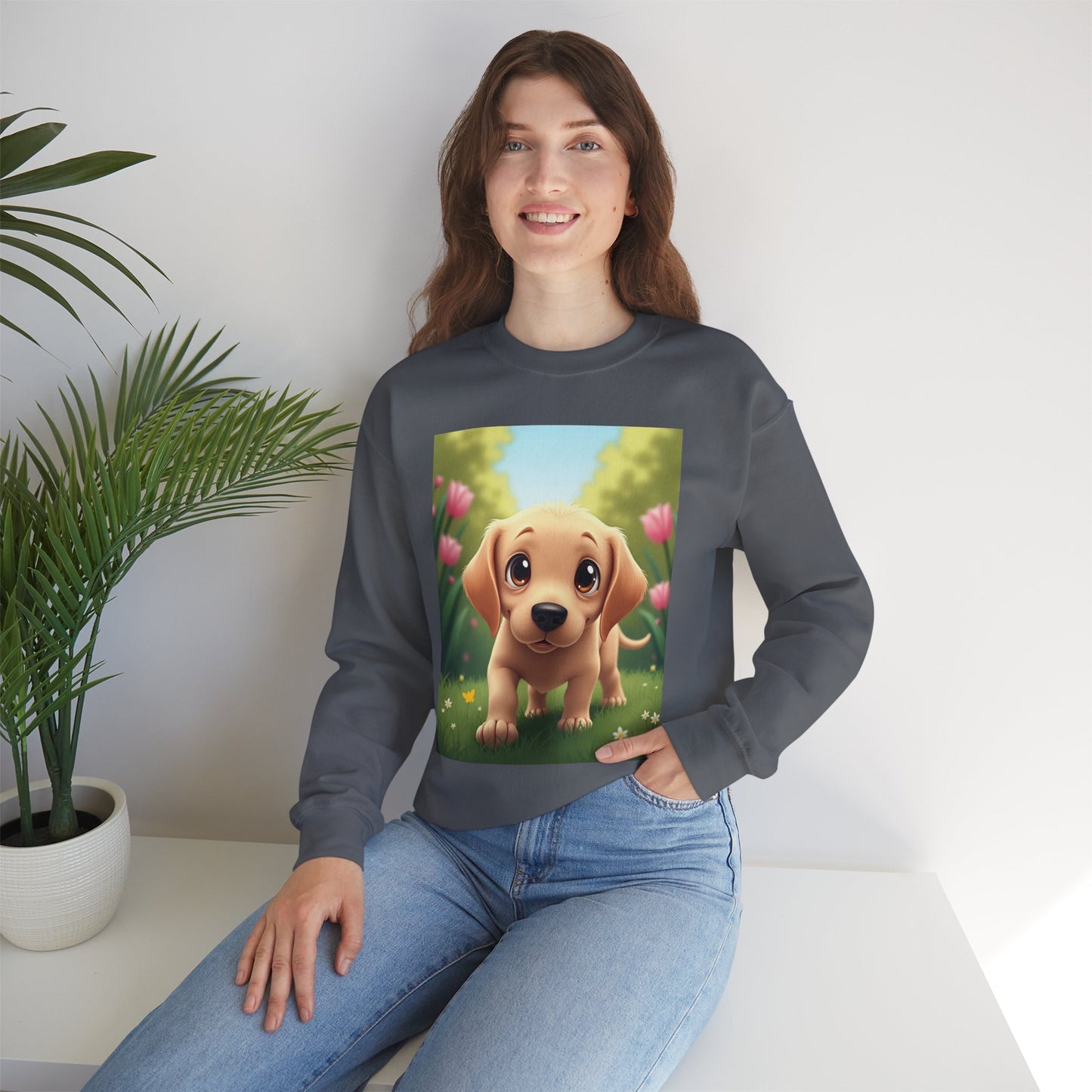Adorable Golden Retriever Puppy in a Garden with Flowers - Cute Puppy Photo kawaii style