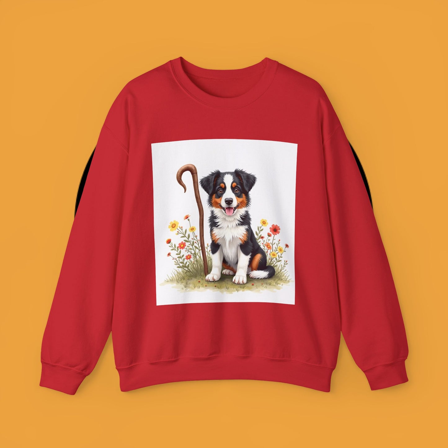 Border Collie Puppy Shepherd's Crook Crewneck Sweatshirt - Pastoral Dog Art | Farm Life Gift