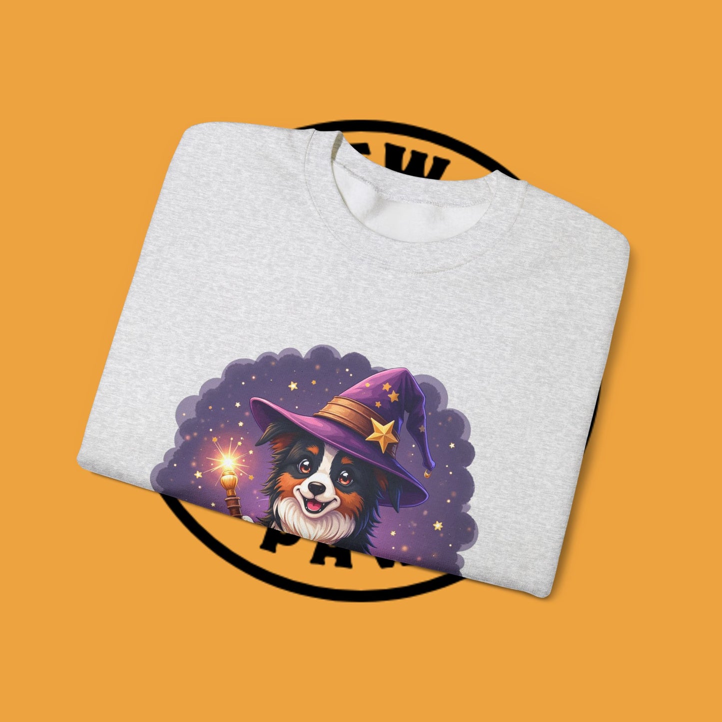 Magical Wizard Dog Crewneck Sweatshirt - Adorable Puppy Magician with Hat & Wand | Fantasy Pet Lover Gift Tee