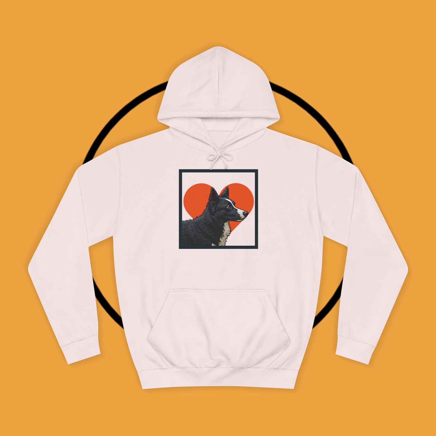 "Black & White Border Collie Portrait Hoodie - Bold Red Heart Background Dog Lover Sweatshirt | Premium Art Design"