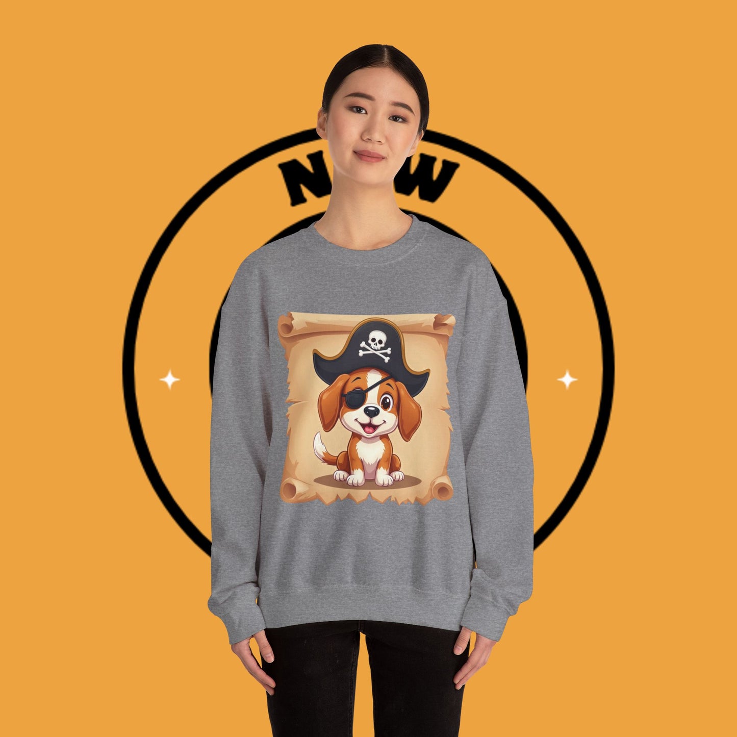 Pirate Dog Crewneck Sweatshirt - Buccaneer Beagle Design with Patch and Hat