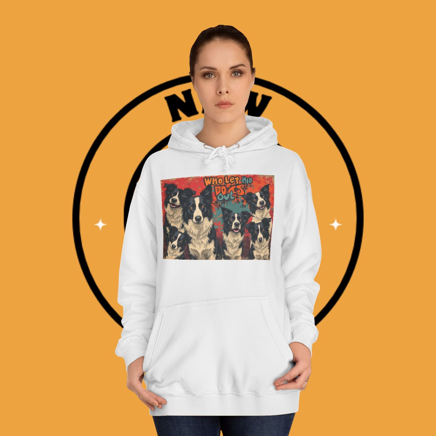 "Who Let the Dogs Out Border Collie Hoodie - Funny 90s Nostalgia Dog Pack Sweatshirt | Retro Music Design"