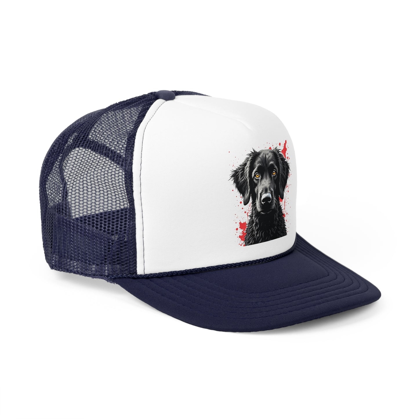 Black Dog Street Art Trucker Cap - Red Splatter Graffiti Design - Unisex Urban Cap