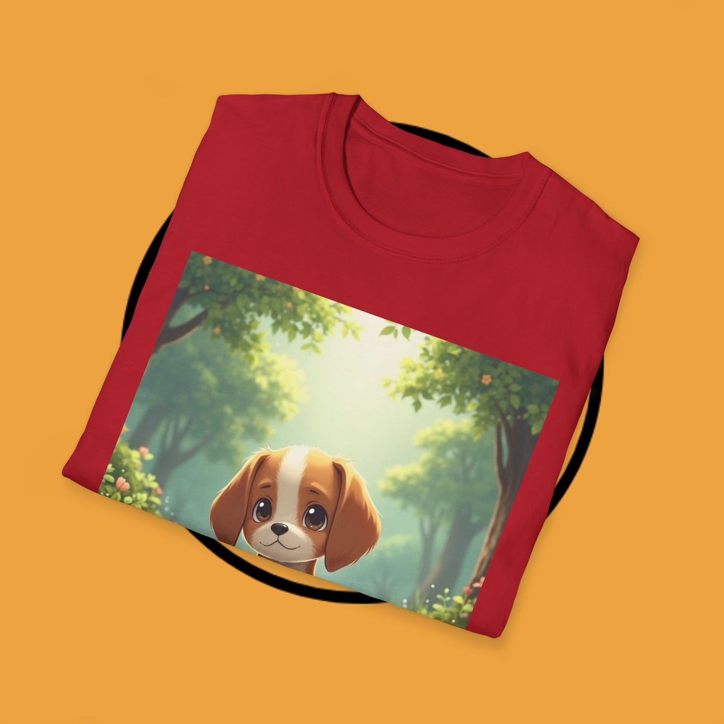 Magical Forest Beagle Puppy T-Shirt - Enchanted Nature Scene with Adorable Dog Design