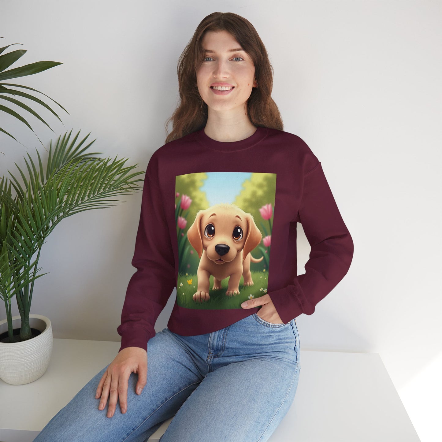 Adorable Golden Retriever Puppy in a Garden with Flowers - Cute Puppy Photo kawaii style
