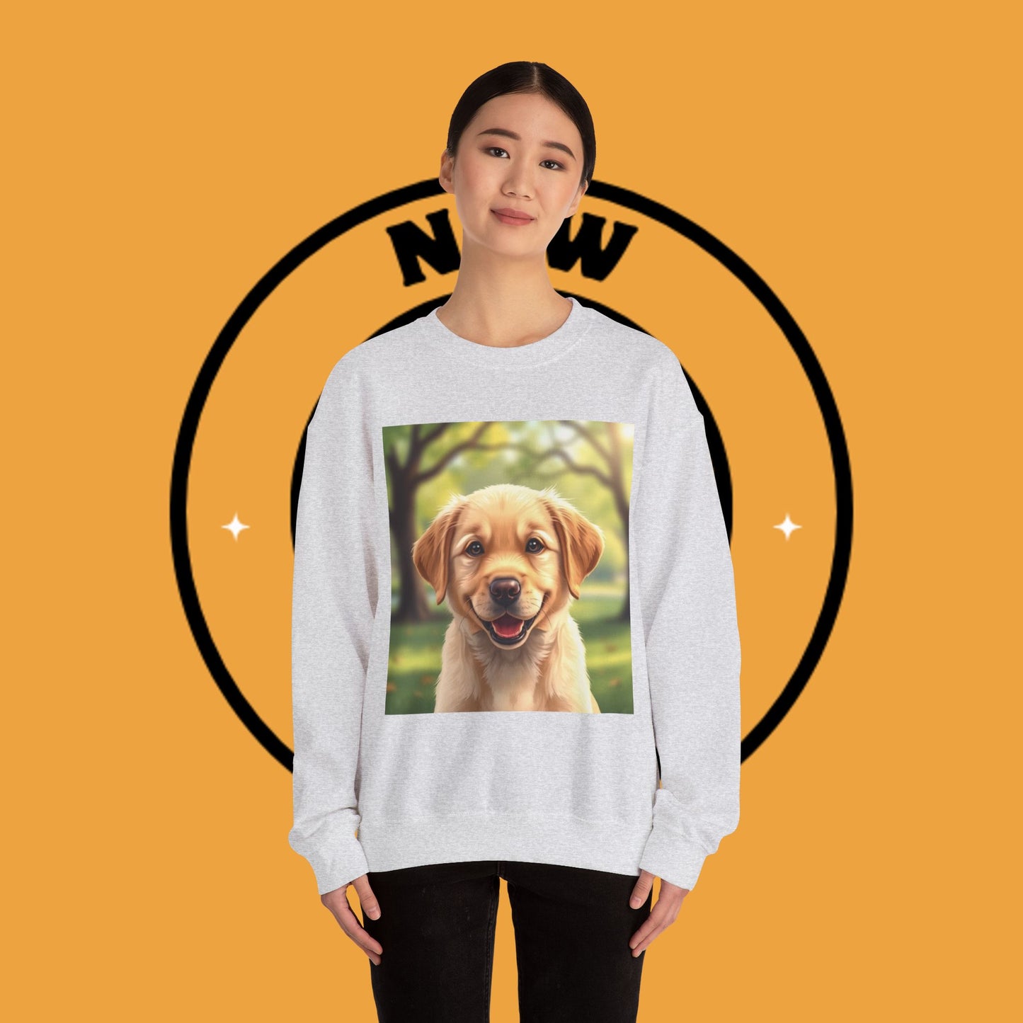 Crewneck Sweatshirt - Adorable Puppy Smiling in the Park - Sweet and Happy Golden Retriever