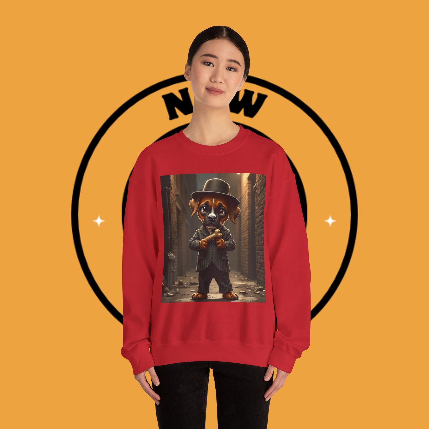 Gangster Puppy Fedora Crewneck Sweatshirt - Vintage Dog Boss Design - Retro Pet Lover Style