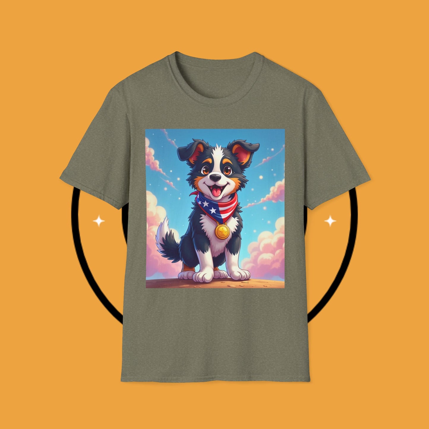"All-American Champion Puppy" - Patriotic Hero Dog T-Shirt - Patriotic Puppy Dog T-Shirt - American Flag Bandana Champion Dog Tee | USA Pride Pet Lover Gift