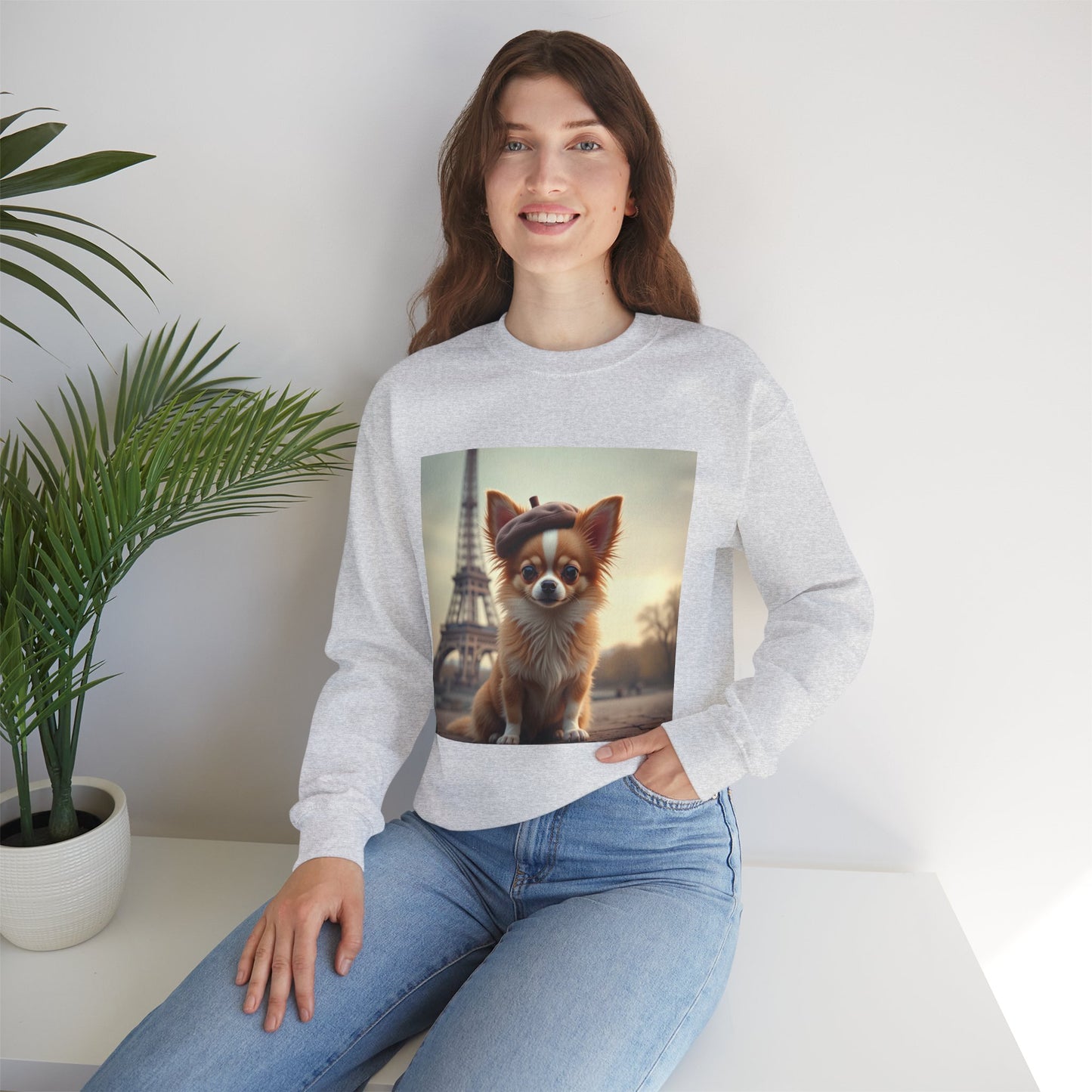 Parisian Chihuahua Beret Sweatshirt | French Dog Eiffel Tower Design | Travel Lover Gift