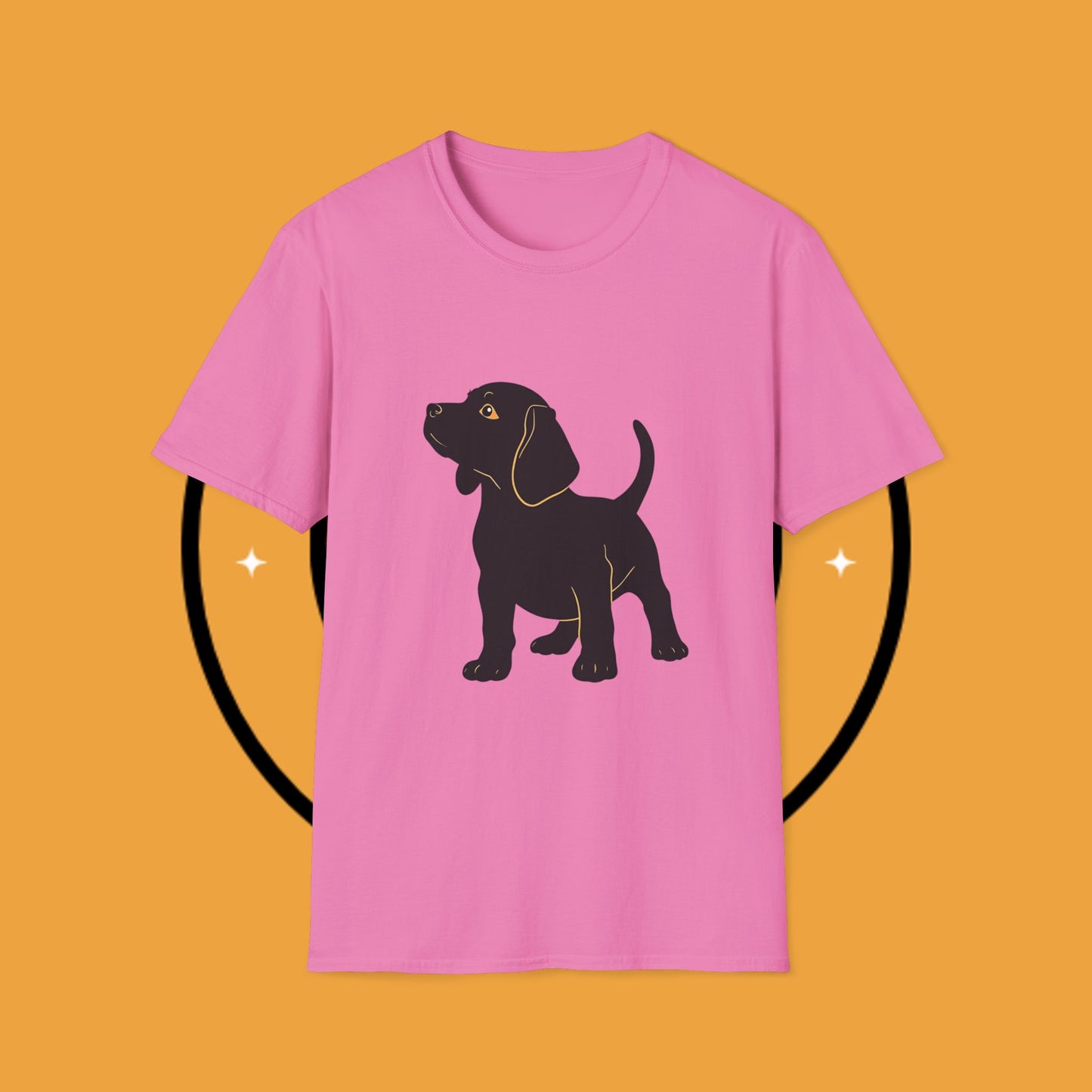 Minimalist Black Beagle Puppy T-Shirt - Simple Dog Silhouette Design | Modern Pet Lover Tee with Gold Accents