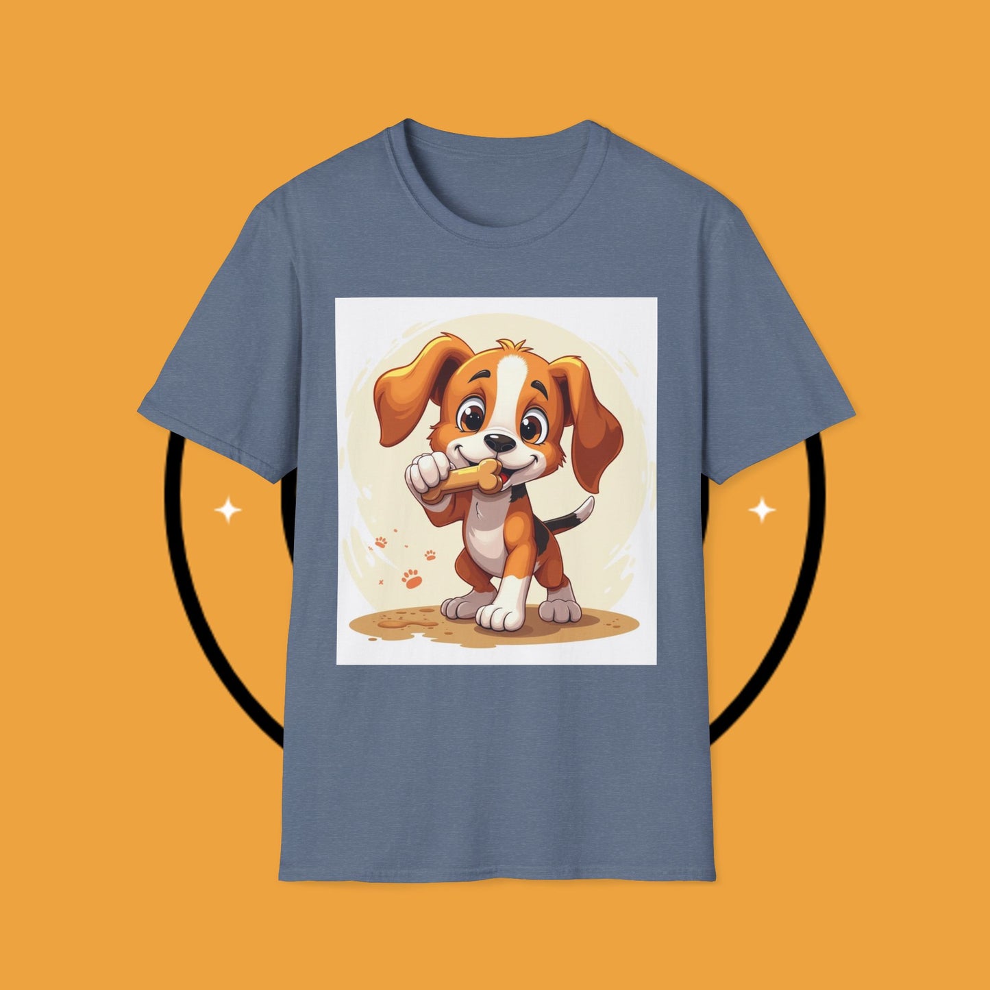 Happy Beagle Puppy with Bone T-Shirt - Cute Cartoon Dog Graphic Tee for Pet Lovers