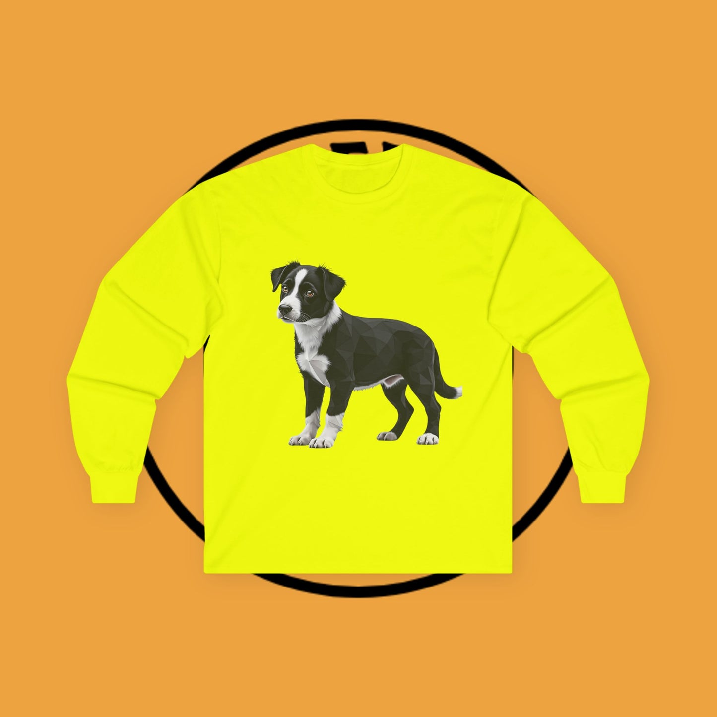 Geometric Border Collie Puppy Long Sleeve Tee - Low Poly Dog Art Shirt | Modern Pet Apparel