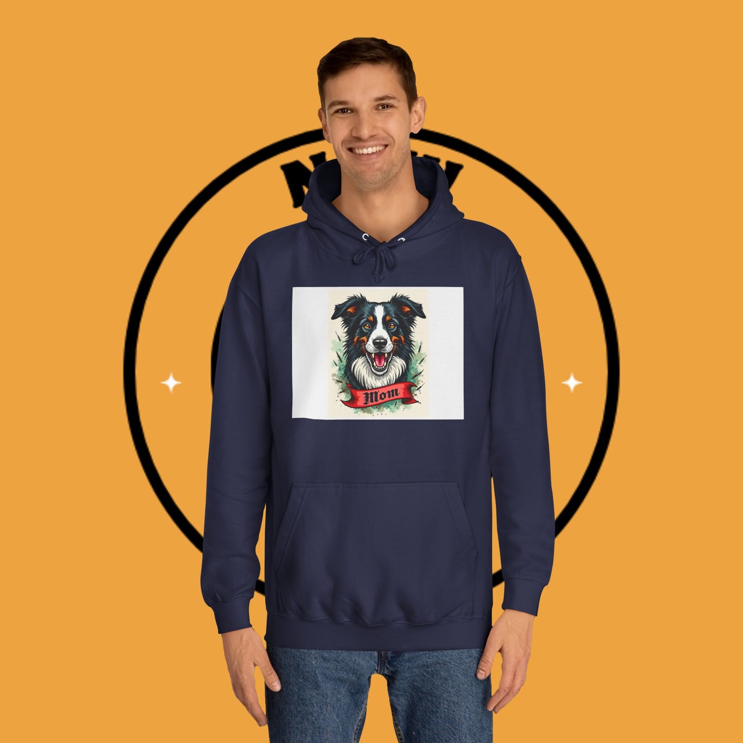 "Border Collie Mom Tattoo Style Hoodie - Vintage Dog Mother Banner Design Sweatshirt | Bold Statement Wear"