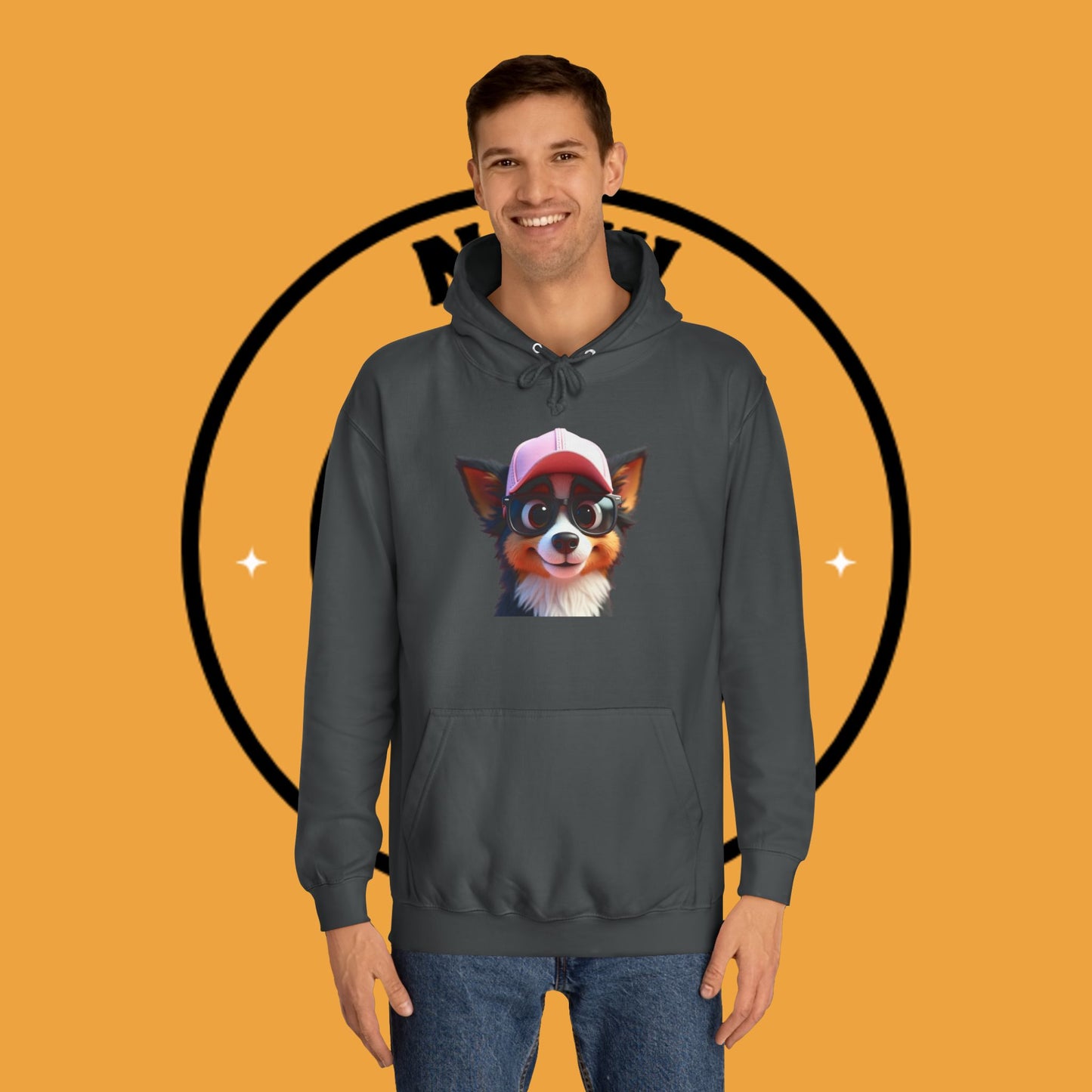 "Hipster Border Collie Puppy with Glasses & Cap Hoodie - Cute Trendy Dog Sweatshirt | Fun Design"