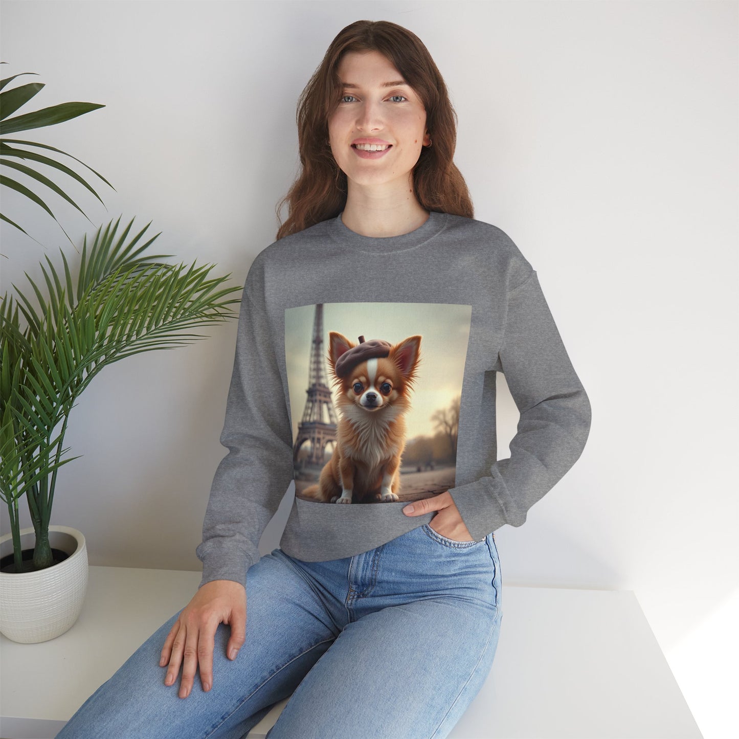 Parisian Chihuahua Beret Sweatshirt | French Dog Eiffel Tower Design | Travel Lover Gift