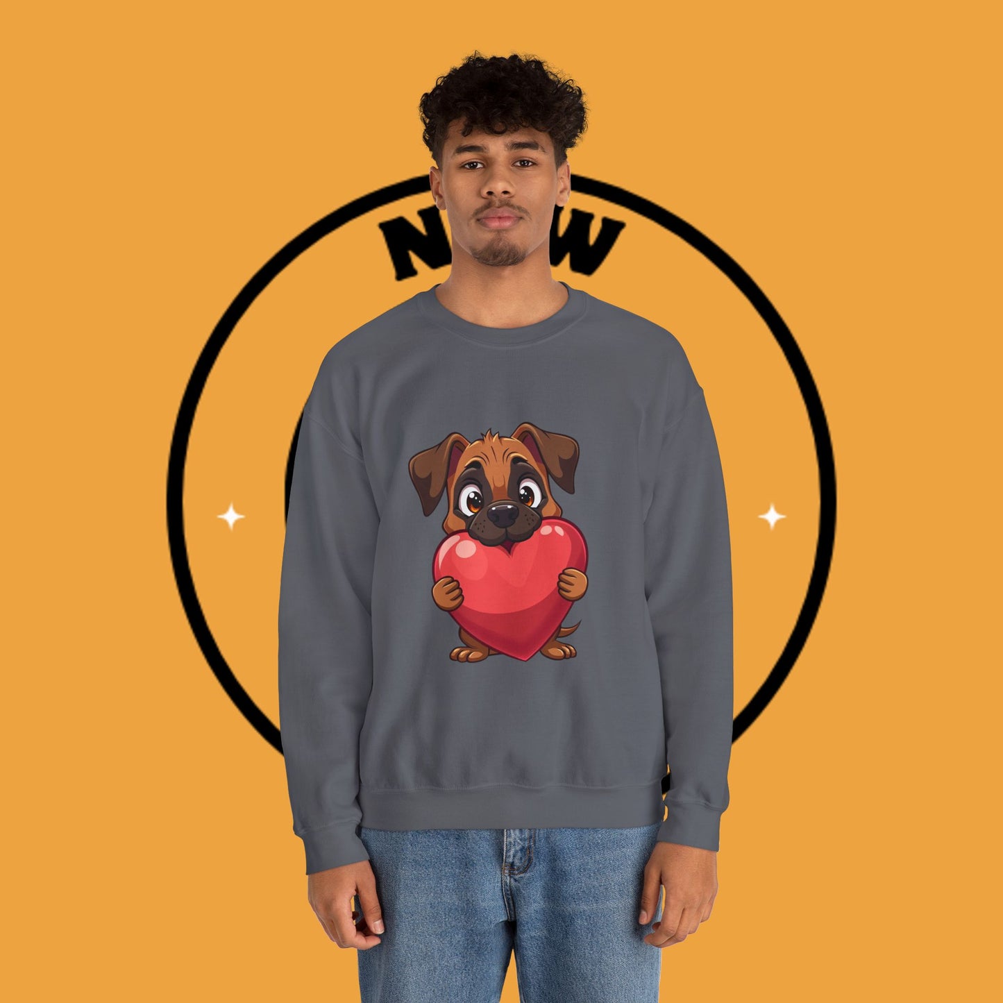 Adorable Puppy Love Heart Crewneck Sweatshirt - Perfect Gift for Dog Lovers