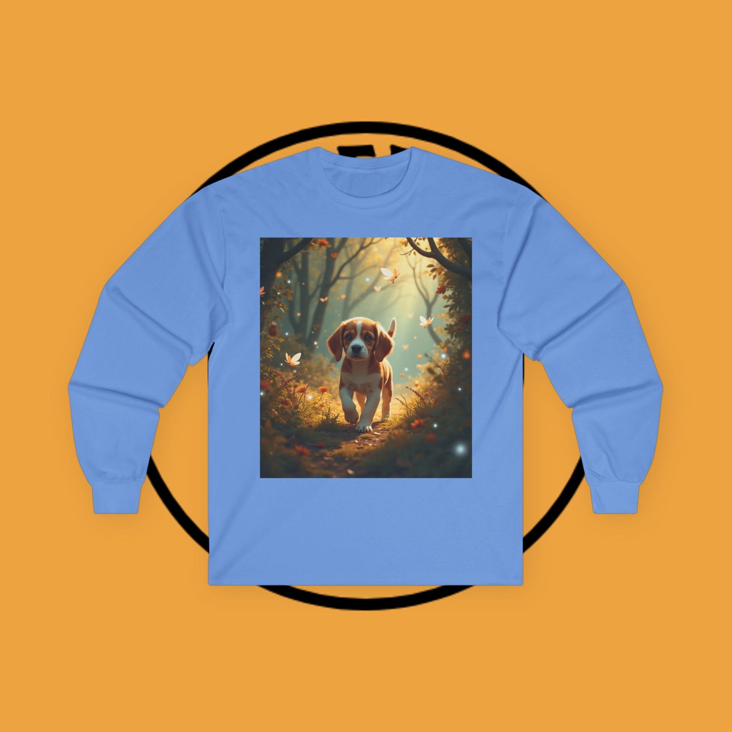 Magical Forest Beagle Puppy with Autumn Leaves and Butterflies Long Sleeve Tee