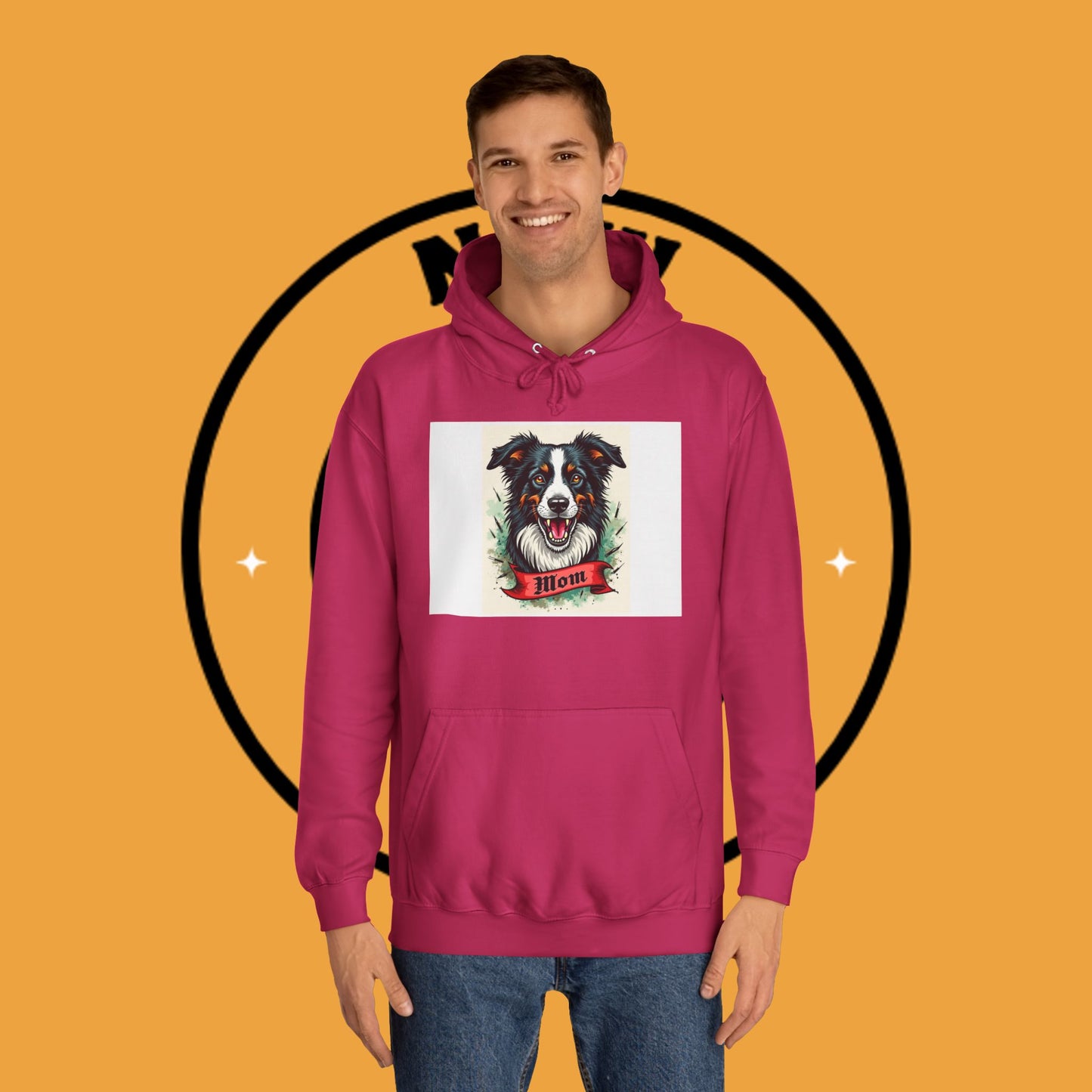 "Border Collie Mom Tattoo Style Hoodie - Vintage Dog Mother Banner Design Sweatshirt | Bold Statement Wear"