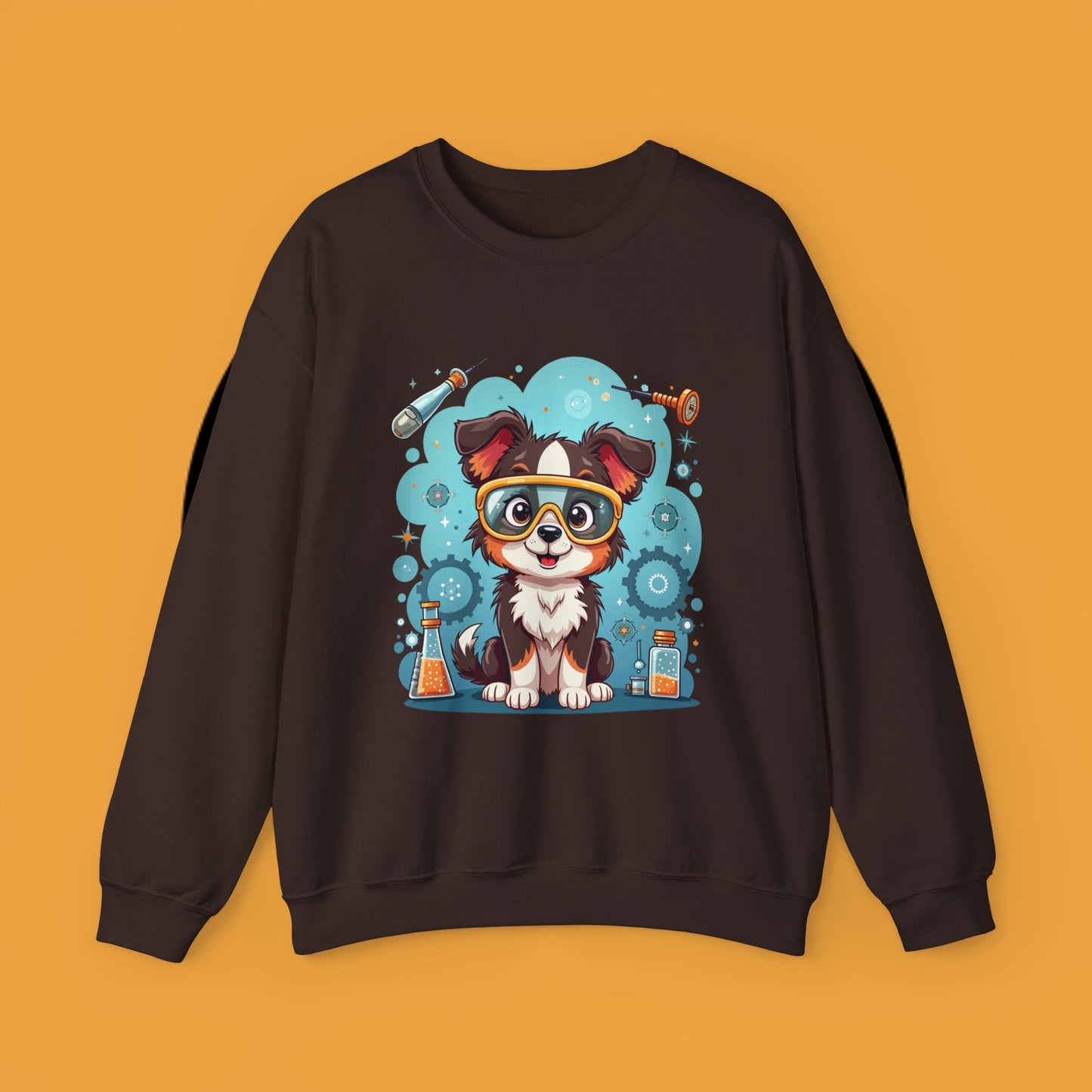 Science Dog Crewneck Sweatshirt - Cute Puppy Scientist with Lab Goggles Design | STEM Lover Gift