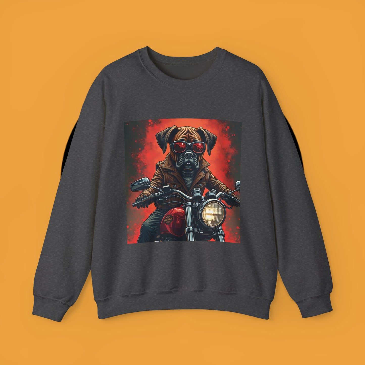 Biker Boxer Dog Crewneck Sweatshirt - Motorcycle Rebel Pup Design - Badass Pet Lover Style