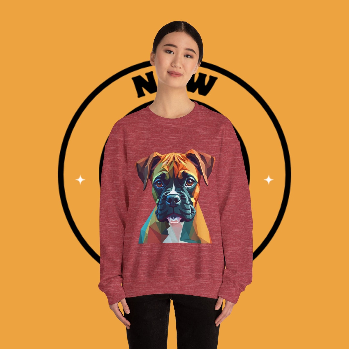 Geometric Boxer Dog Crewneck Sweatshirt - Polygon Art Pet Portrait - Modern Design Lover Gift