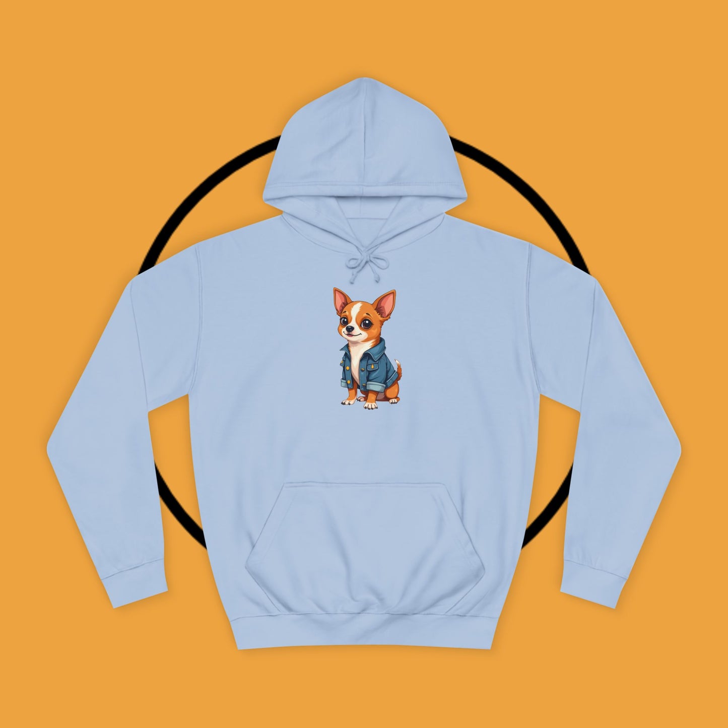 "Adorable Chihuahua in Denim Jacket Hoodie | Cute Dog Lover Gift | Premium Pet Fashion Streetwear"