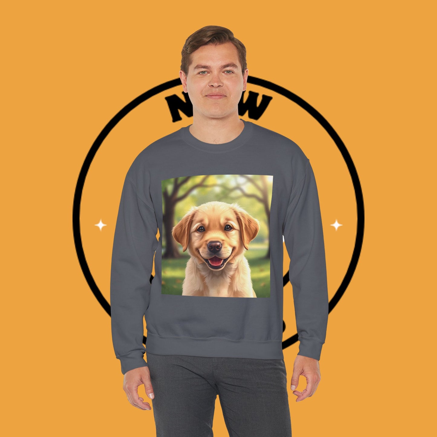 Crewneck Sweatshirt - Adorable Puppy Smiling in the Park - Sweet and Happy Golden Retriever