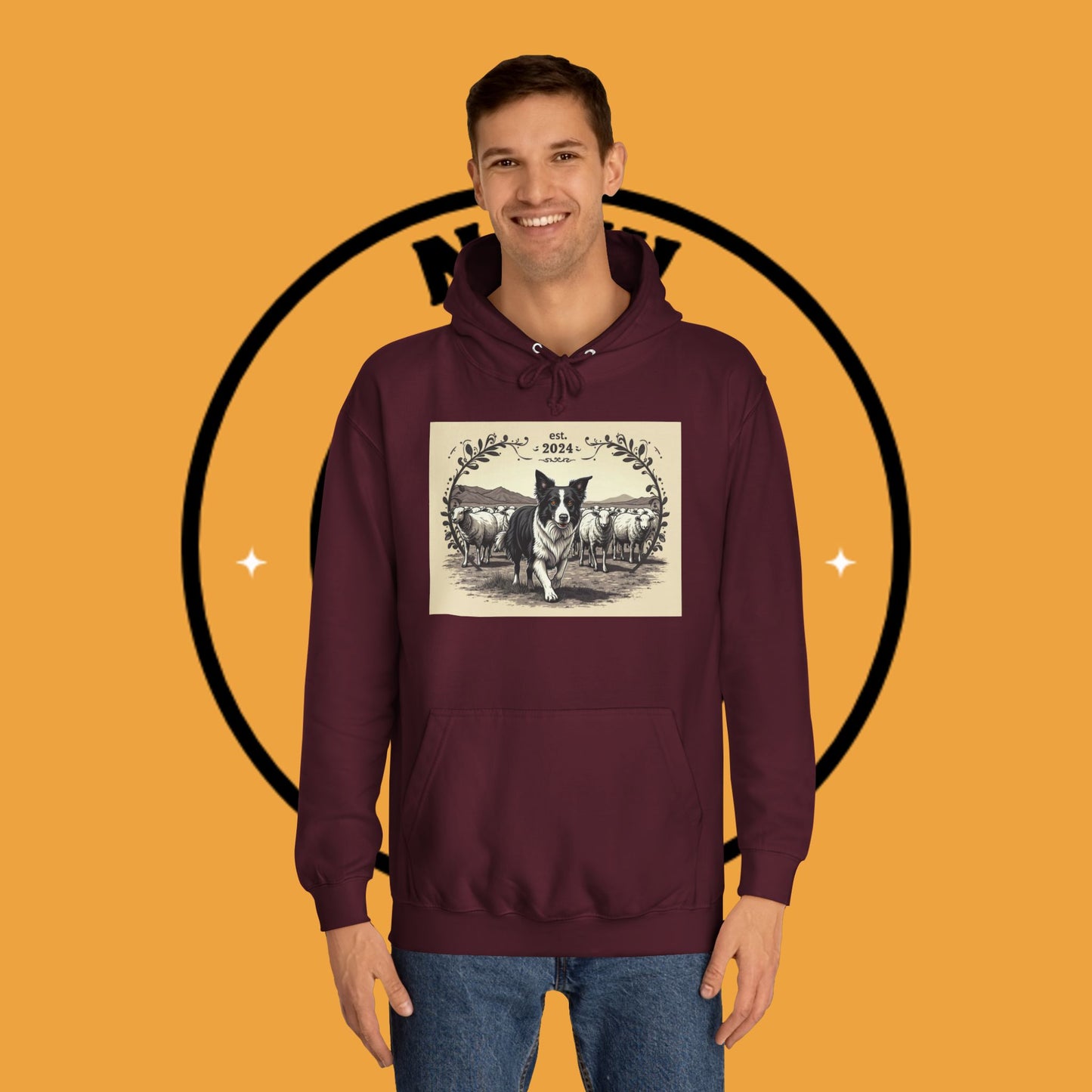 "Border Collie Sheep Herding Hoodie - Vintage Farm Life Est. 2024 Sweatshirt | Premium Pastoral Dog Design"