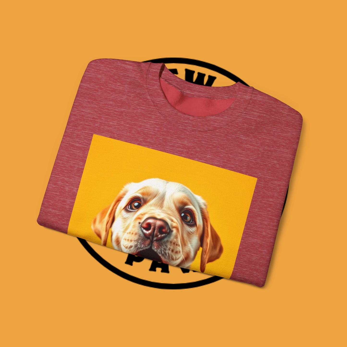 Unisex Dog Lover Crewneck Sweatshirt - Smiling Yellow Lab on vibrant yellow background