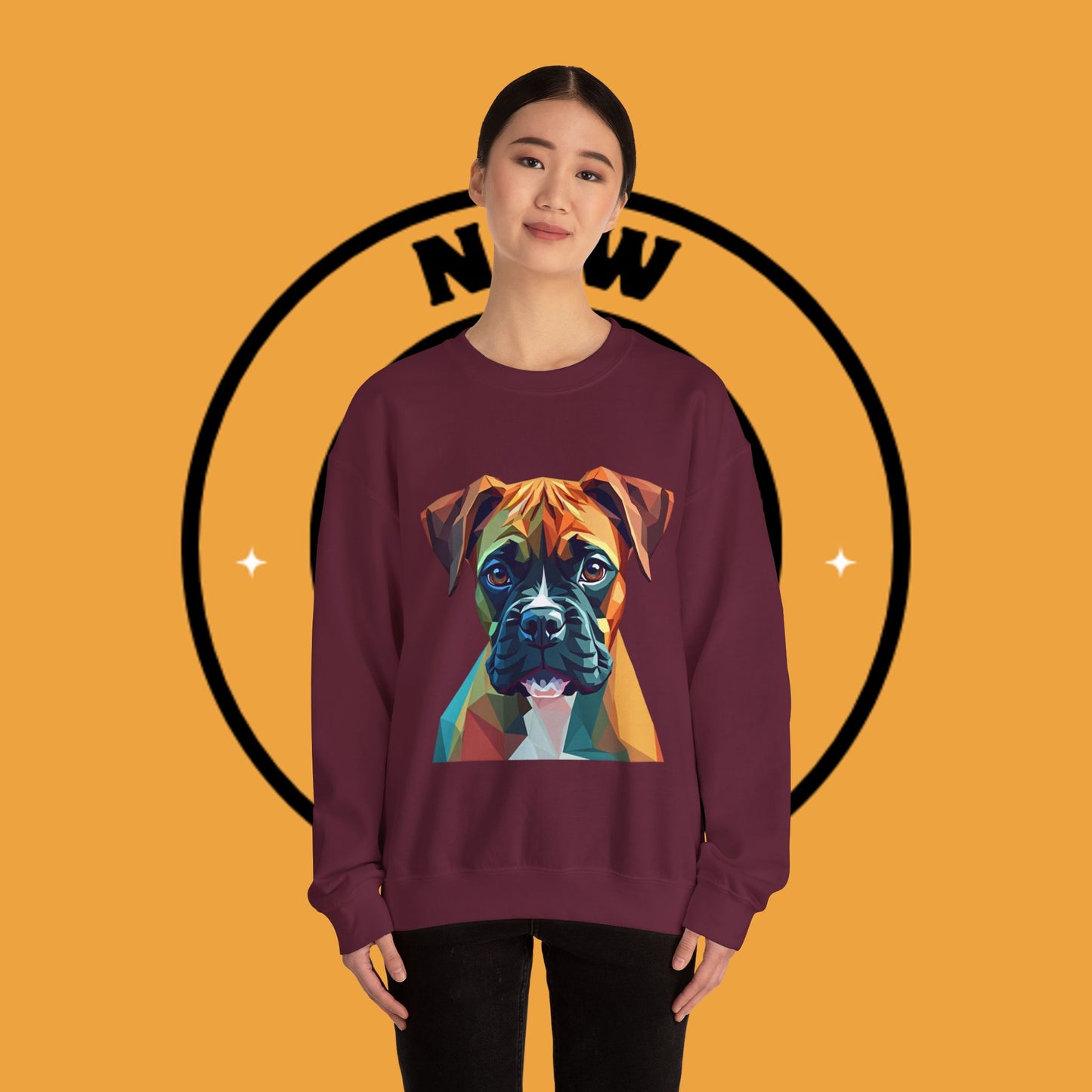 Geometric Boxer Dog Crewneck Sweatshirt - Polygon Art Pet Portrait - Modern Design Lover Gift