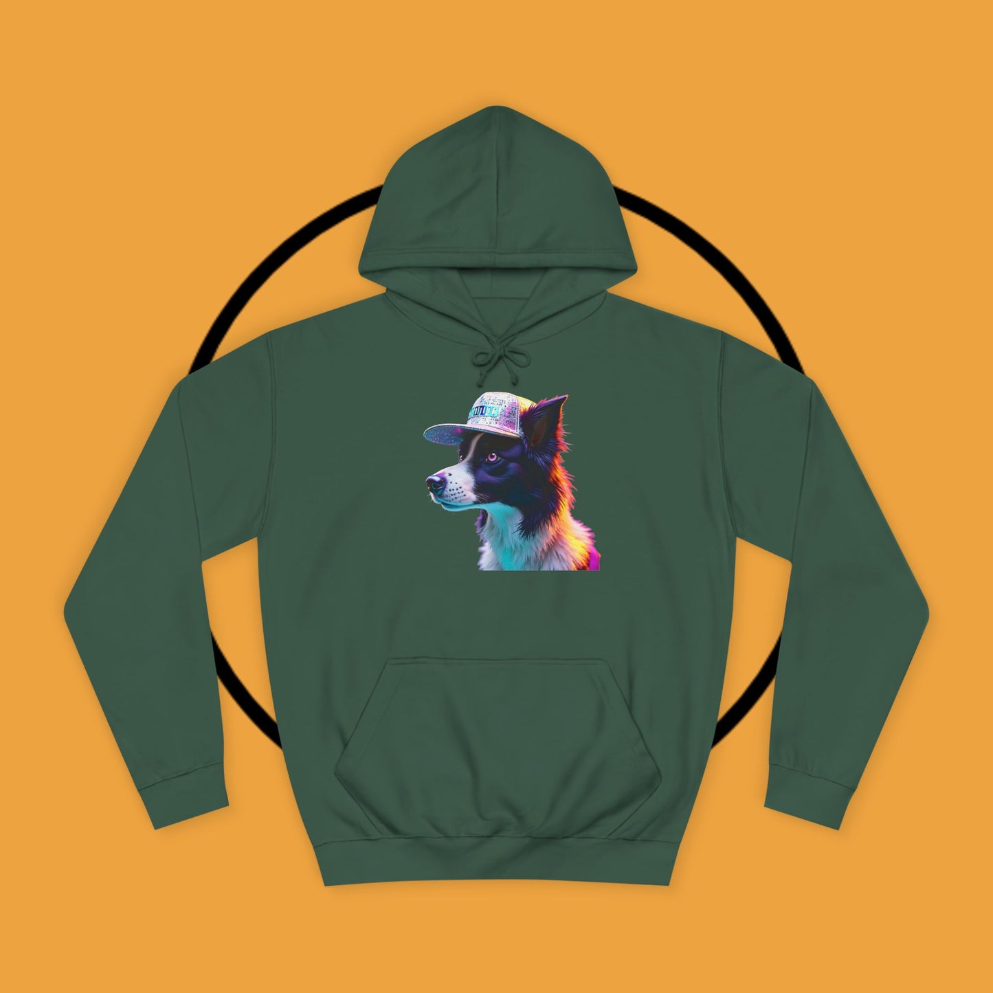 "Neon Rainbow Dog Hoodie - Vibrant Border Collie Street Art Design | Unisex Premium Streetwear"