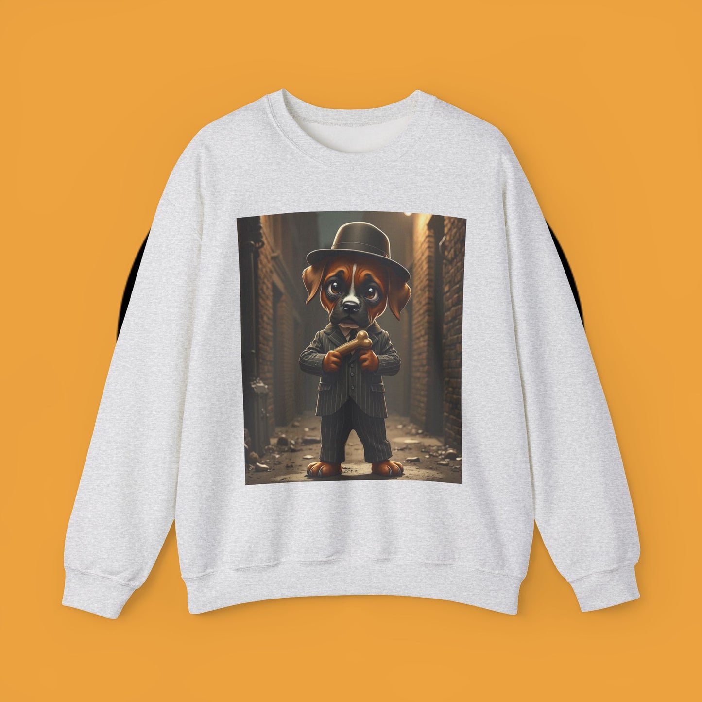 Gangster Puppy Fedora Crewneck Sweatshirt - Vintage Dog Boss Design - Retro Pet Lover Style
