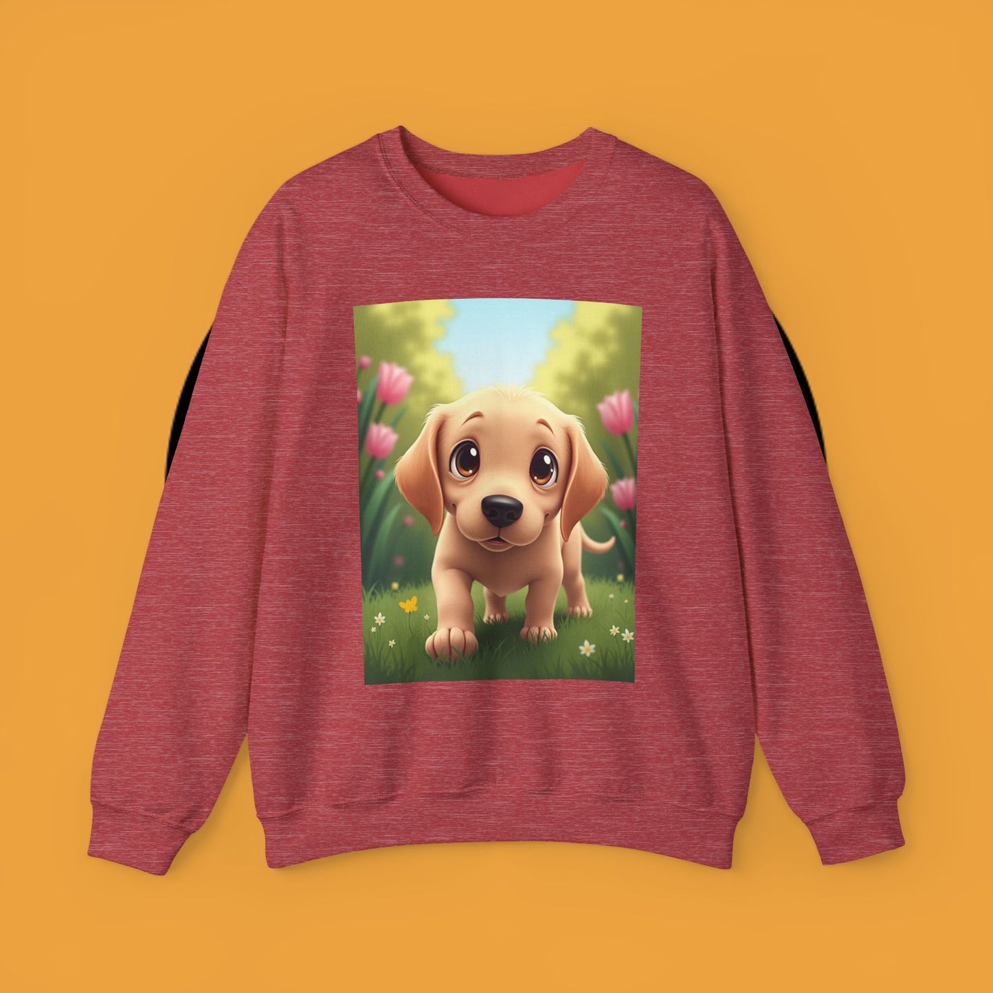 Adorable Golden Retriever Puppy in a Garden with Flowers - Cute Puppy Photo kawaii style