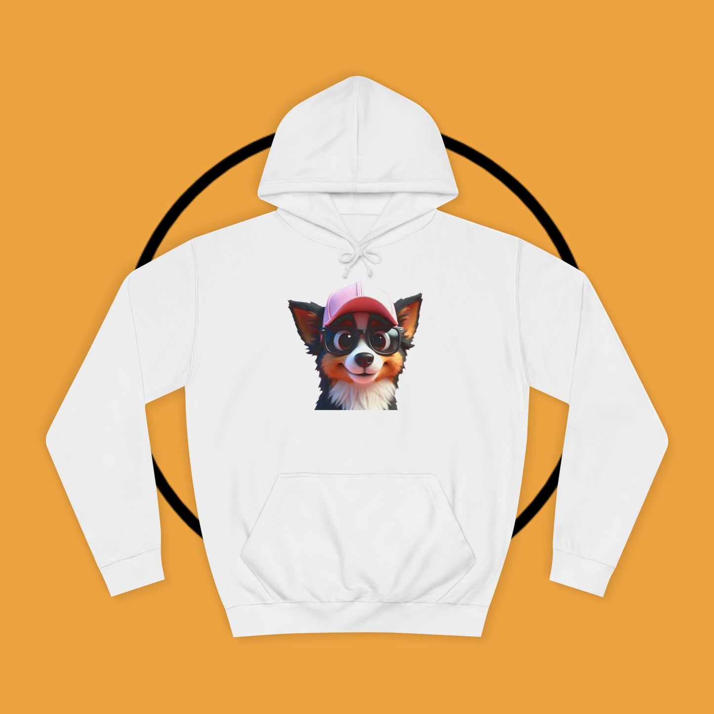 "Hipster Border Collie Puppy with Glasses & Cap Hoodie - Cute Trendy Dog Sweatshirt | Fun Design"